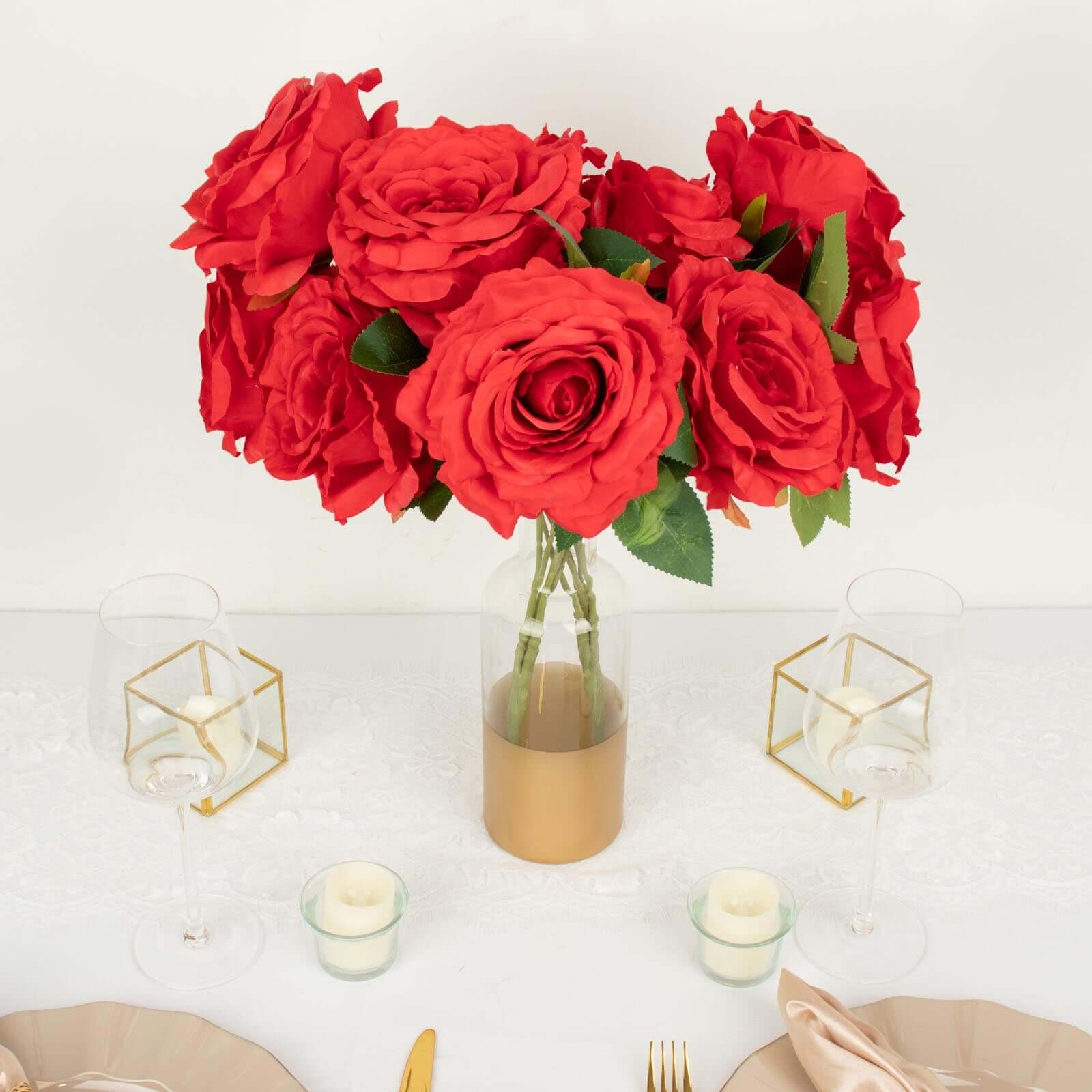 17-inch Red Premium Silk Jumbo Rose Flower Bouquet: 2 Bushes for Stunning Decor