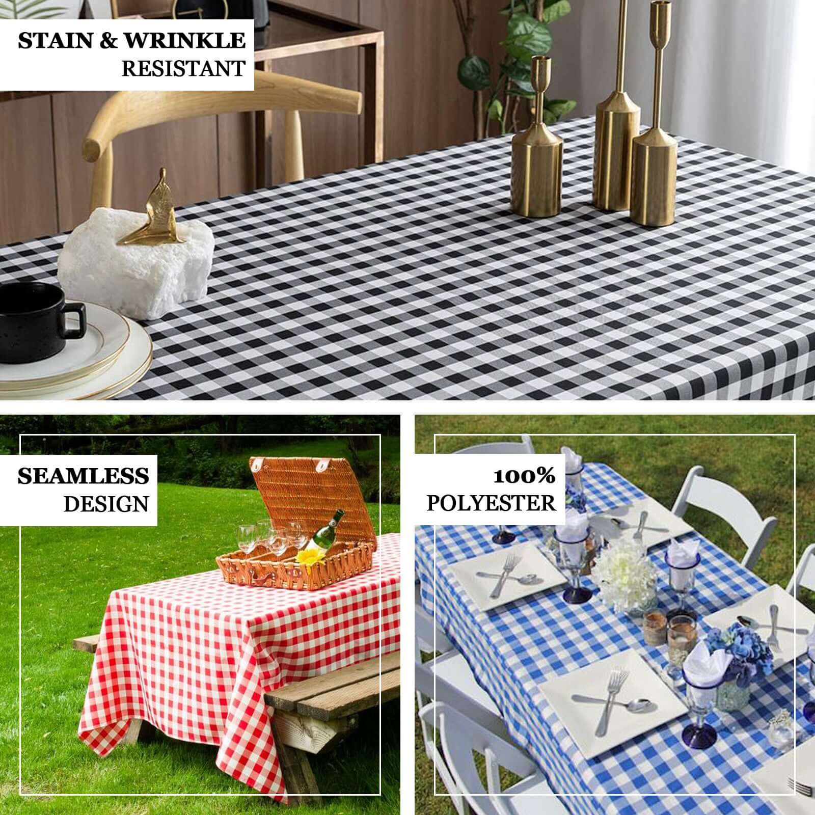 Premium Seamless Checkered Buffalo Plaid Polyester Tablecloth in White and Sage Green, 90x156