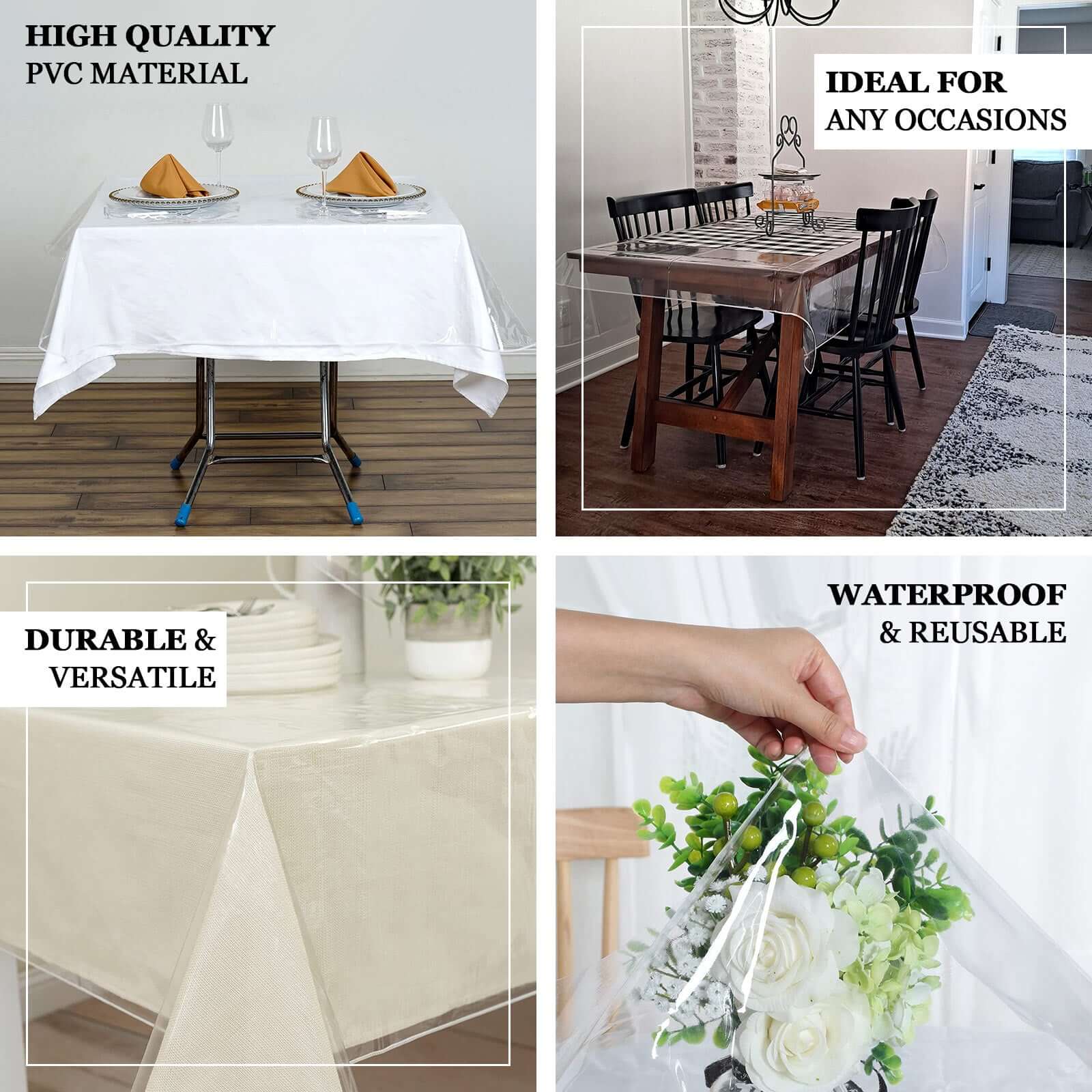Eco-Friendly Clear Vinyl Rectangle Tablecloth - 60x90 Inches, 10 Mil Thick, Sturdy PVC
