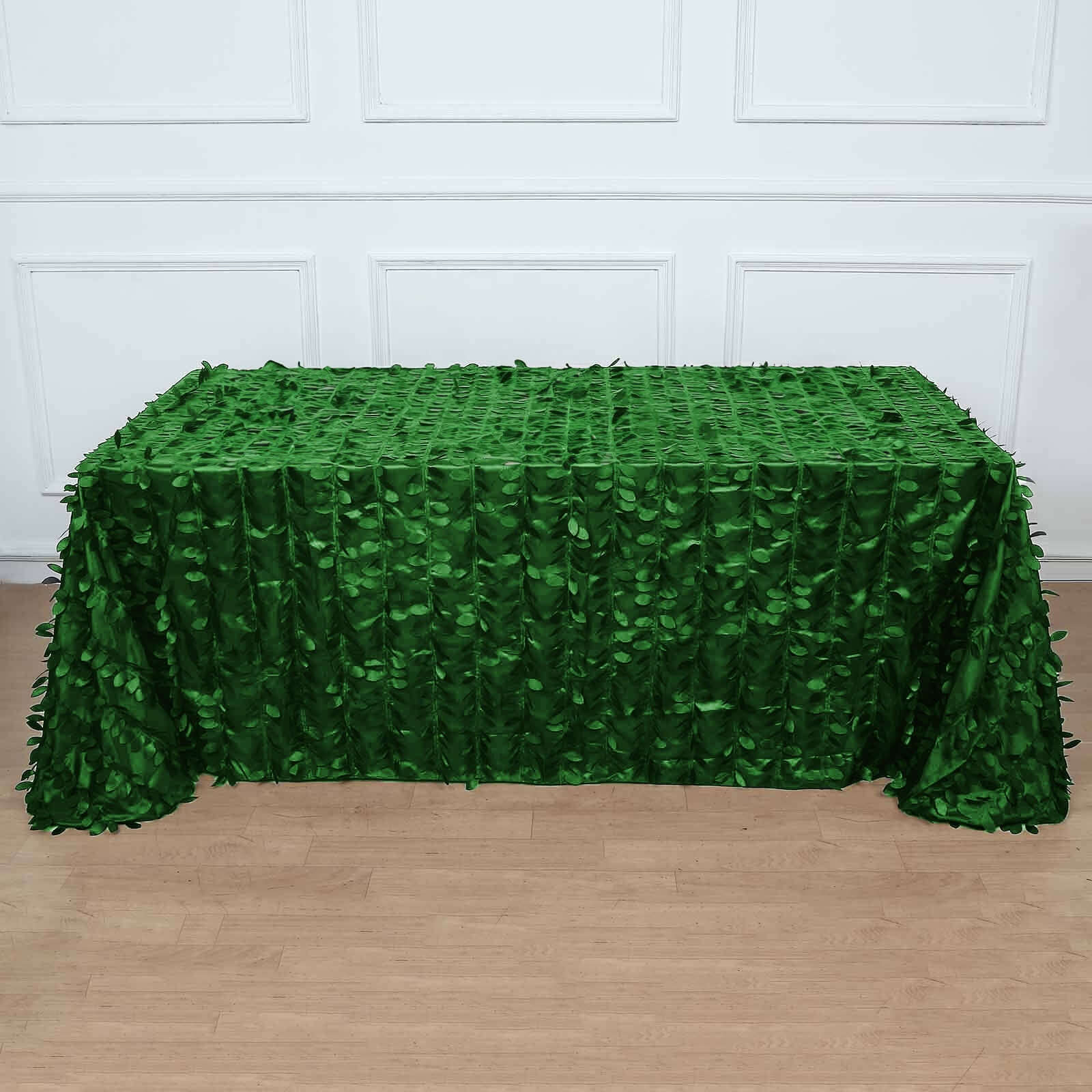 Exclusive Green Taffeta Rectangle Tablecloth with 3D Leaf Petal Design, 90x132