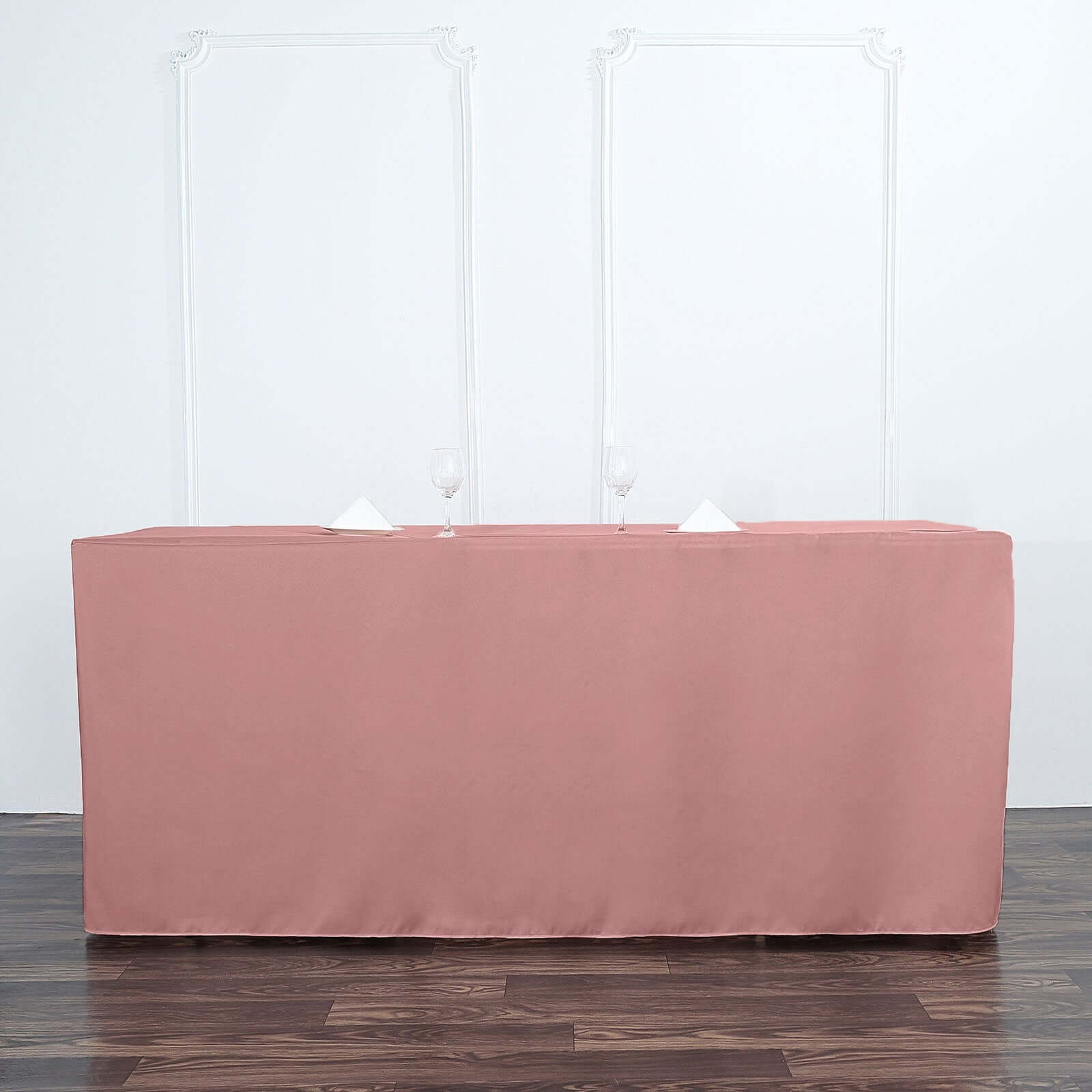 Affordable Durable Dusty Rose Fitted Polyester Rectangle Tablecloth for 6FT Tables