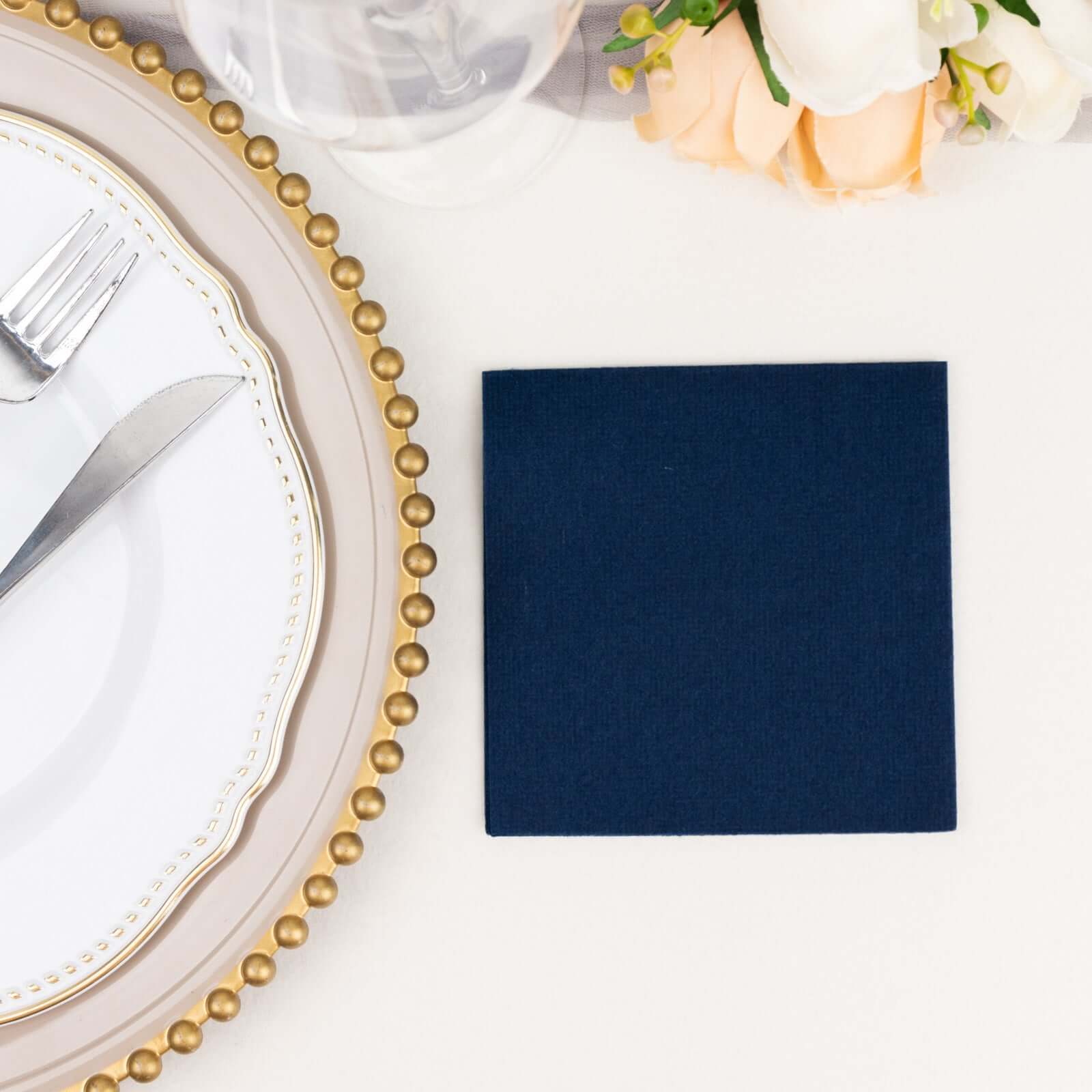 20-Piece Navy Blue 5x5 Linen-Like Airlaid Napkins - Super Absorbent