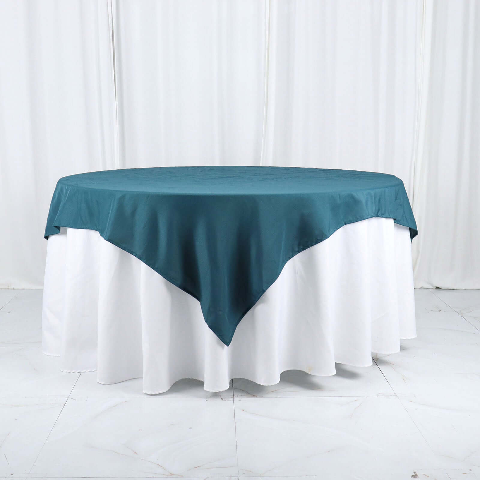 Wrinkle-Resistant & Durable 70x70 Polyester Square Table Overlay in Peacock Teal