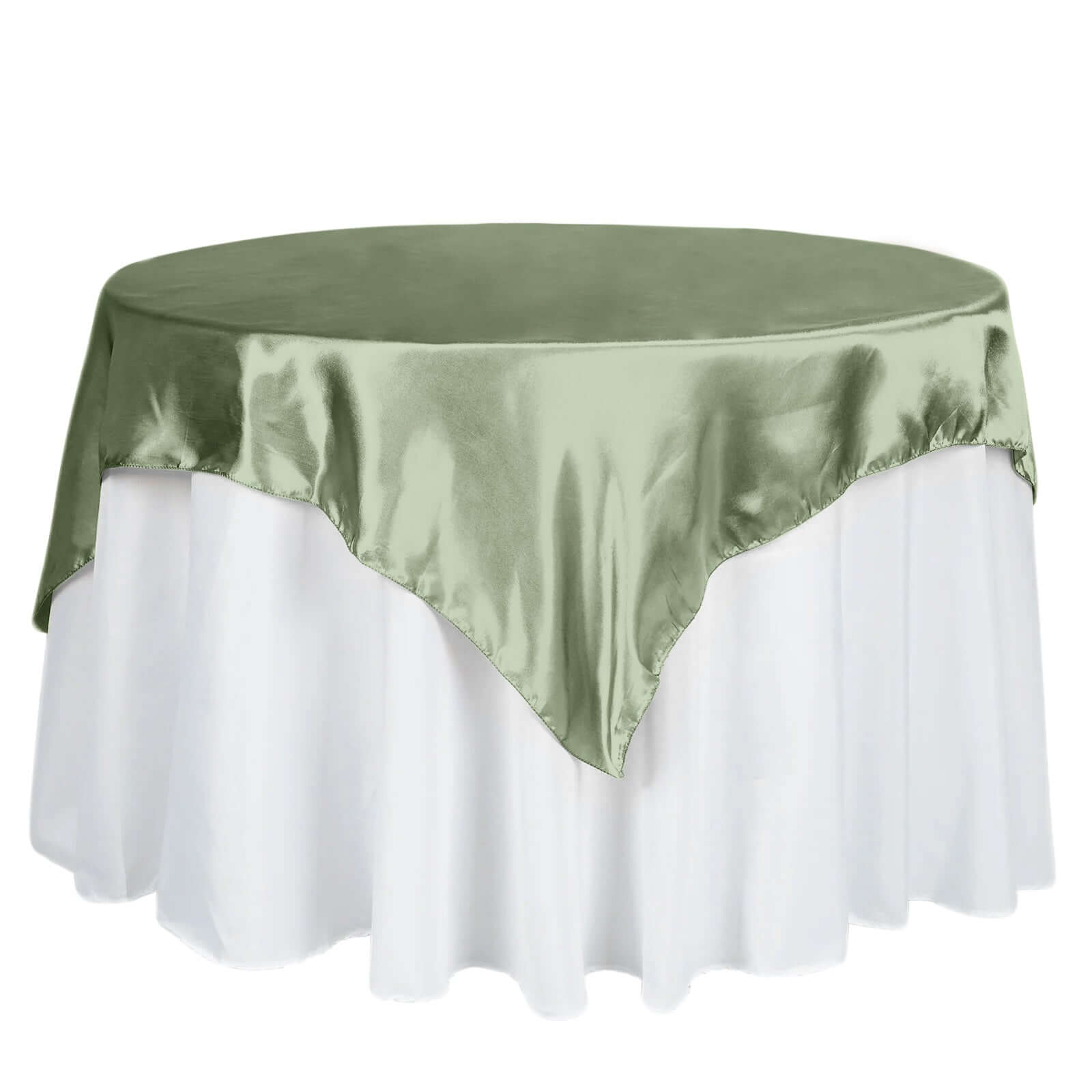 Hot! Sage Green Satin 60x60 Square Table Overlay - Smooth & Silky Table Cover