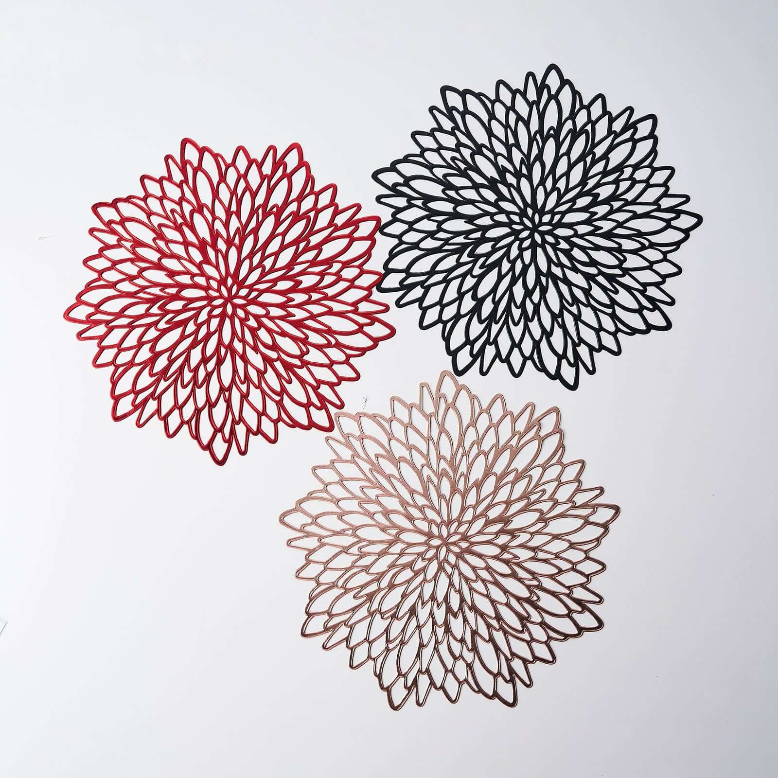 6-Piece Rose Gold Floral Round Non-Slip Vinyl Dining Table Mats, 15 Inches