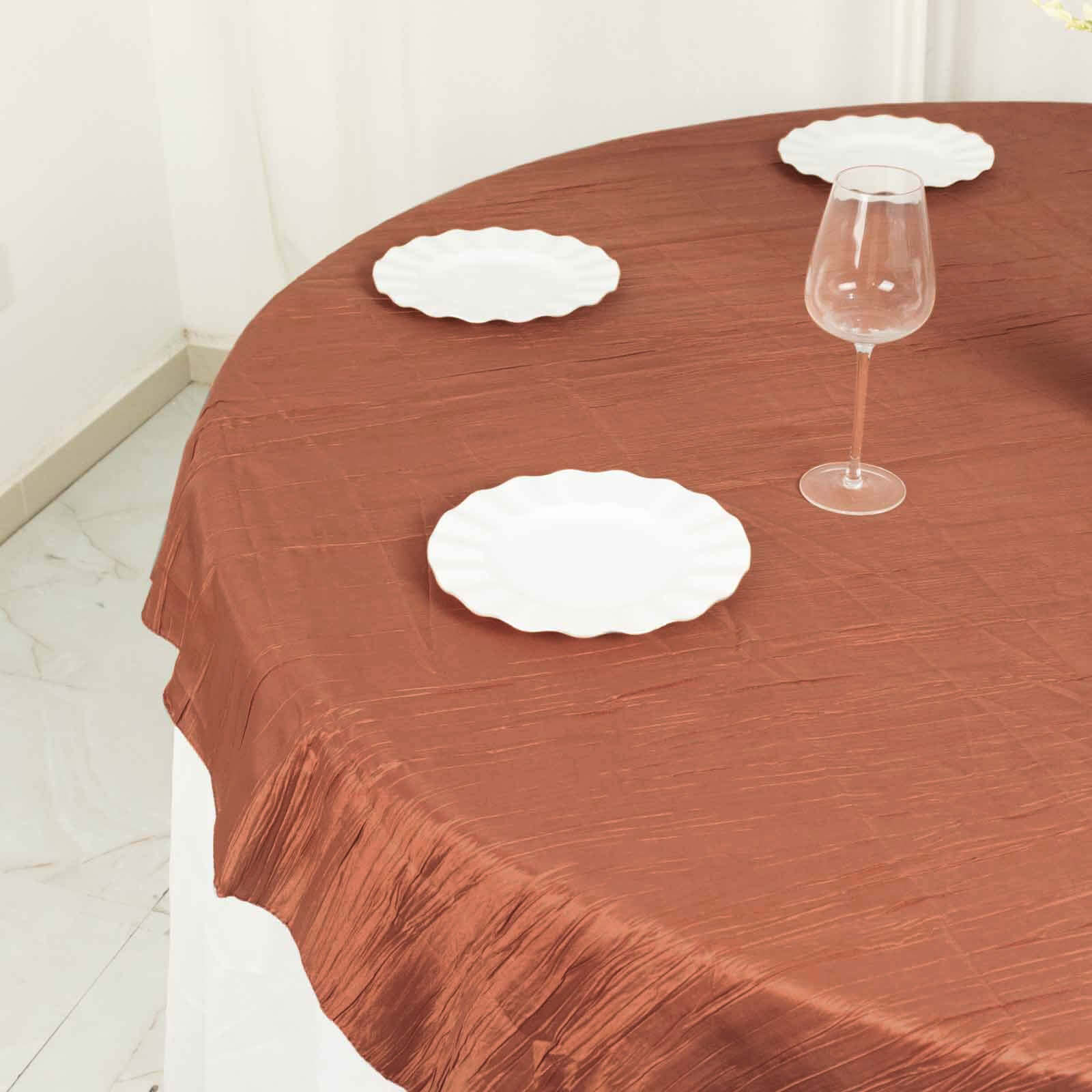 72x72 Square Terracotta (Rust) Accordion Crinkle Taffeta Table Overlay