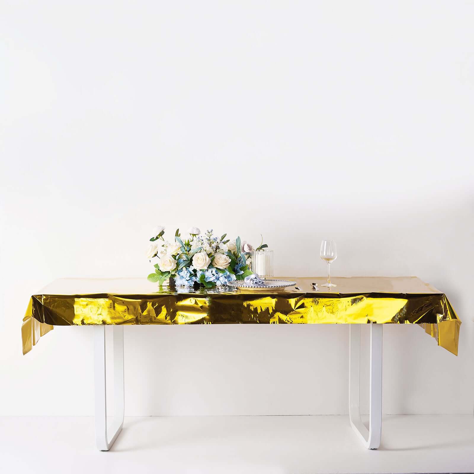 Disposable 40x90 Gold Metallic Foil Rectangle Plastic Tablecloth for Parties - Great Value!