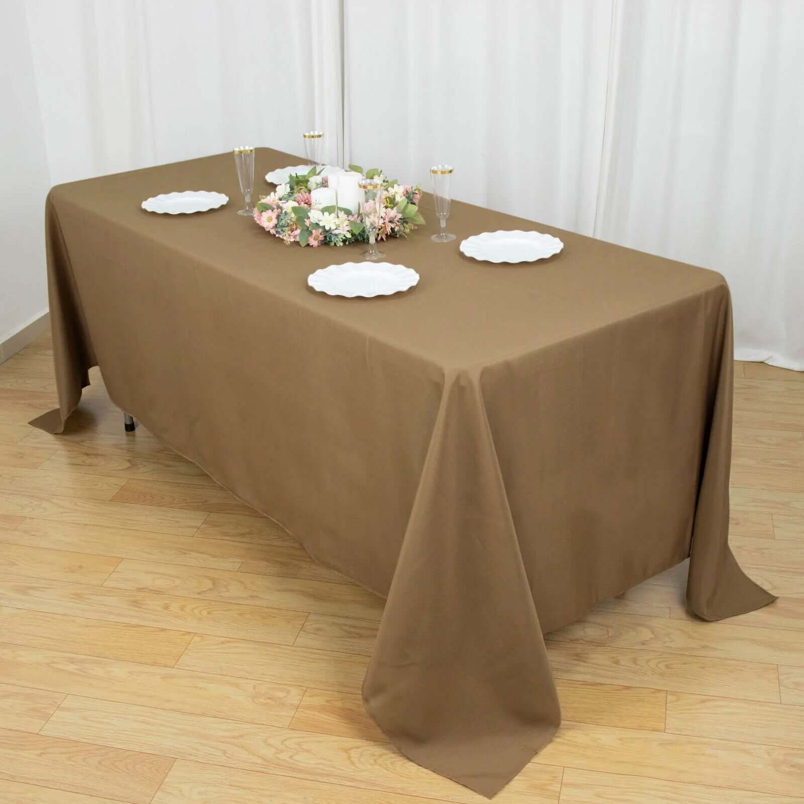 Durable and Stylish 72x120 Taupe Polyester Rectangle Tablecloth