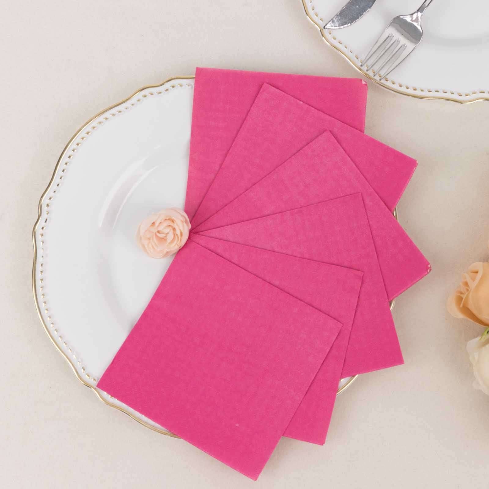Get 50-Pack Disposable 2-Ply Fuchsia Paper Cocktail Napkins - Soft 18GSM, 5x5 Size