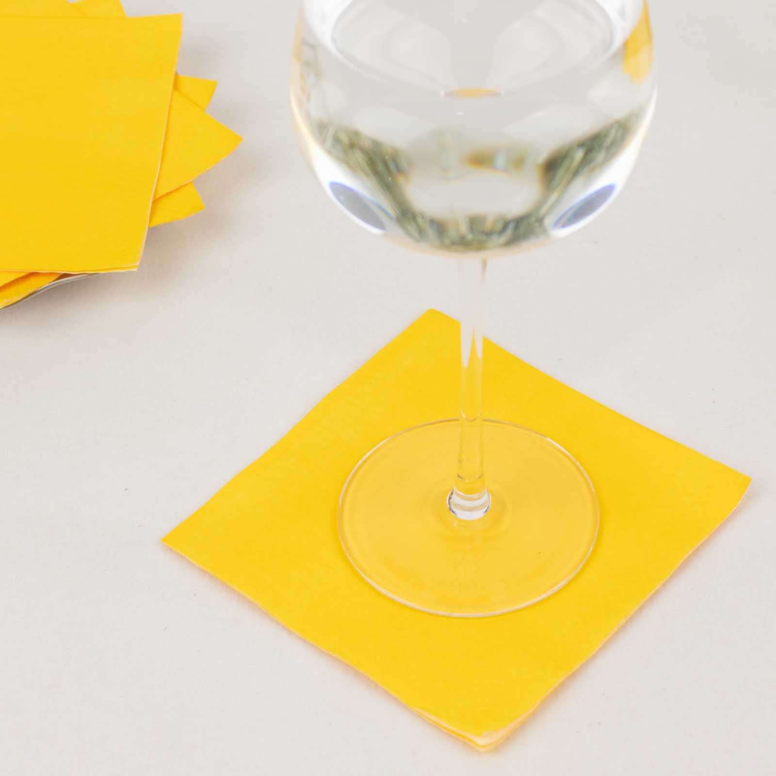 Special Offer! 50-Pack Yellow 2-Ply 18GSM Disposable Soft Cocktail Beverage Napkins 5x5