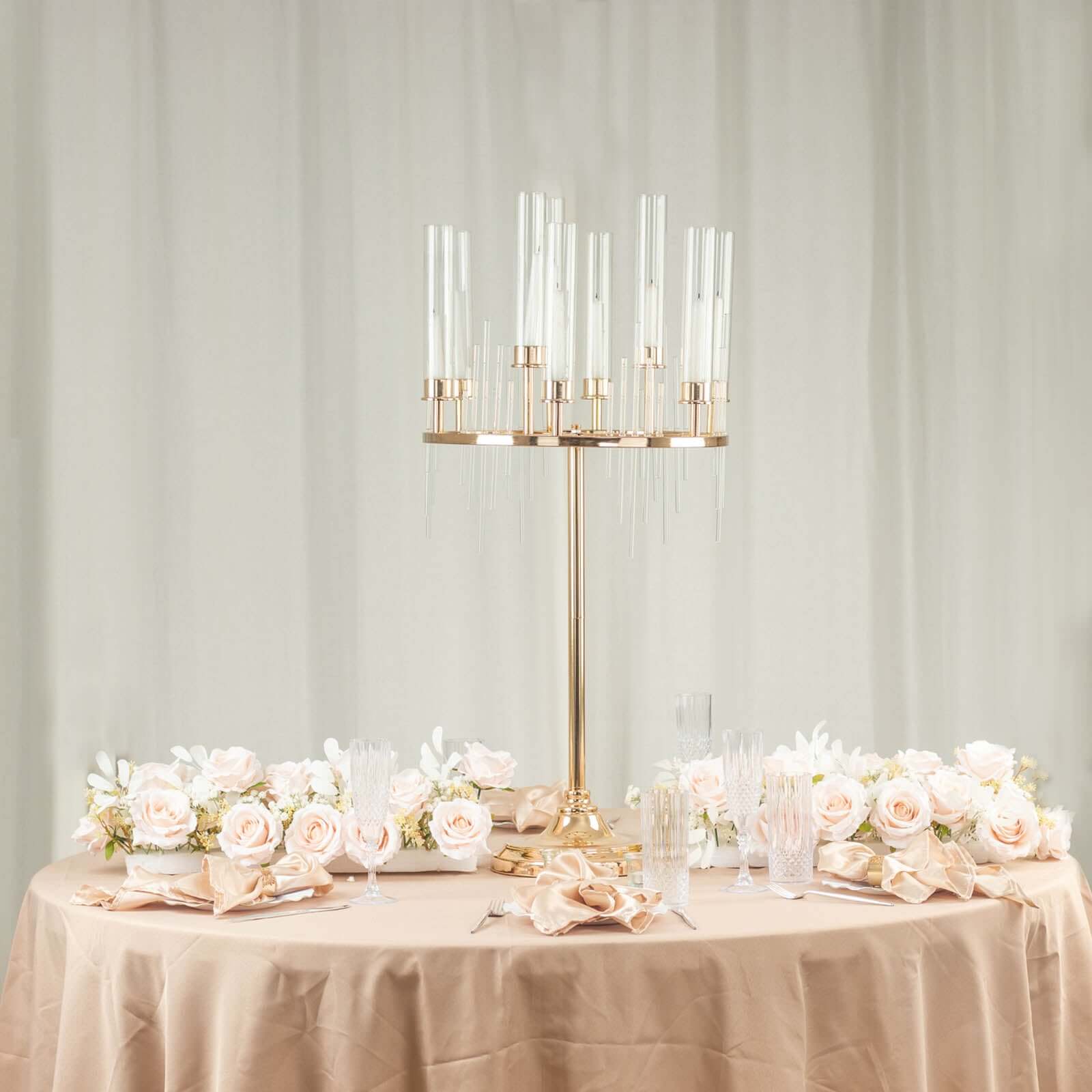 Gold 9-Arm Round Cluster Taper Candelabra Table Centerpiece with Drip Accents and Glass Shades