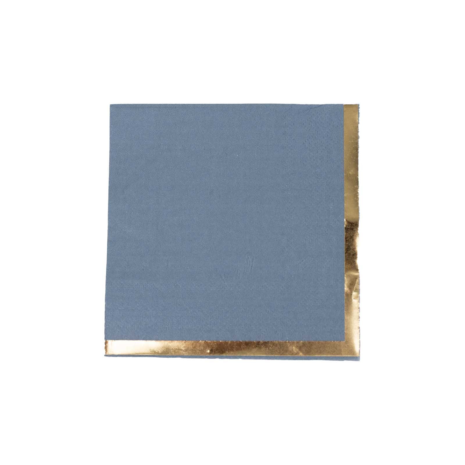 Hot! 50-Pack 2-Ply Disposable 18GSM Dusty Blue Cocktail Napkins with Gold Foil Edge 5x5