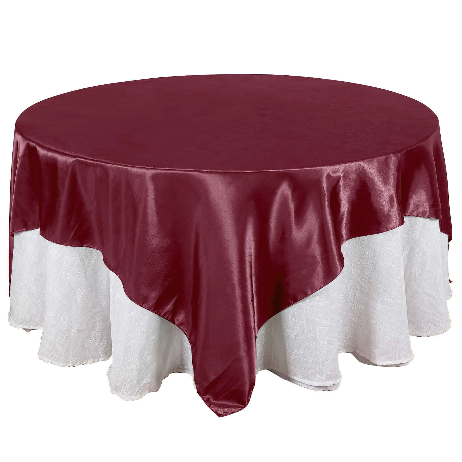Burgundy Satin 90x90 Square Table Overlay with Smooth Finish
