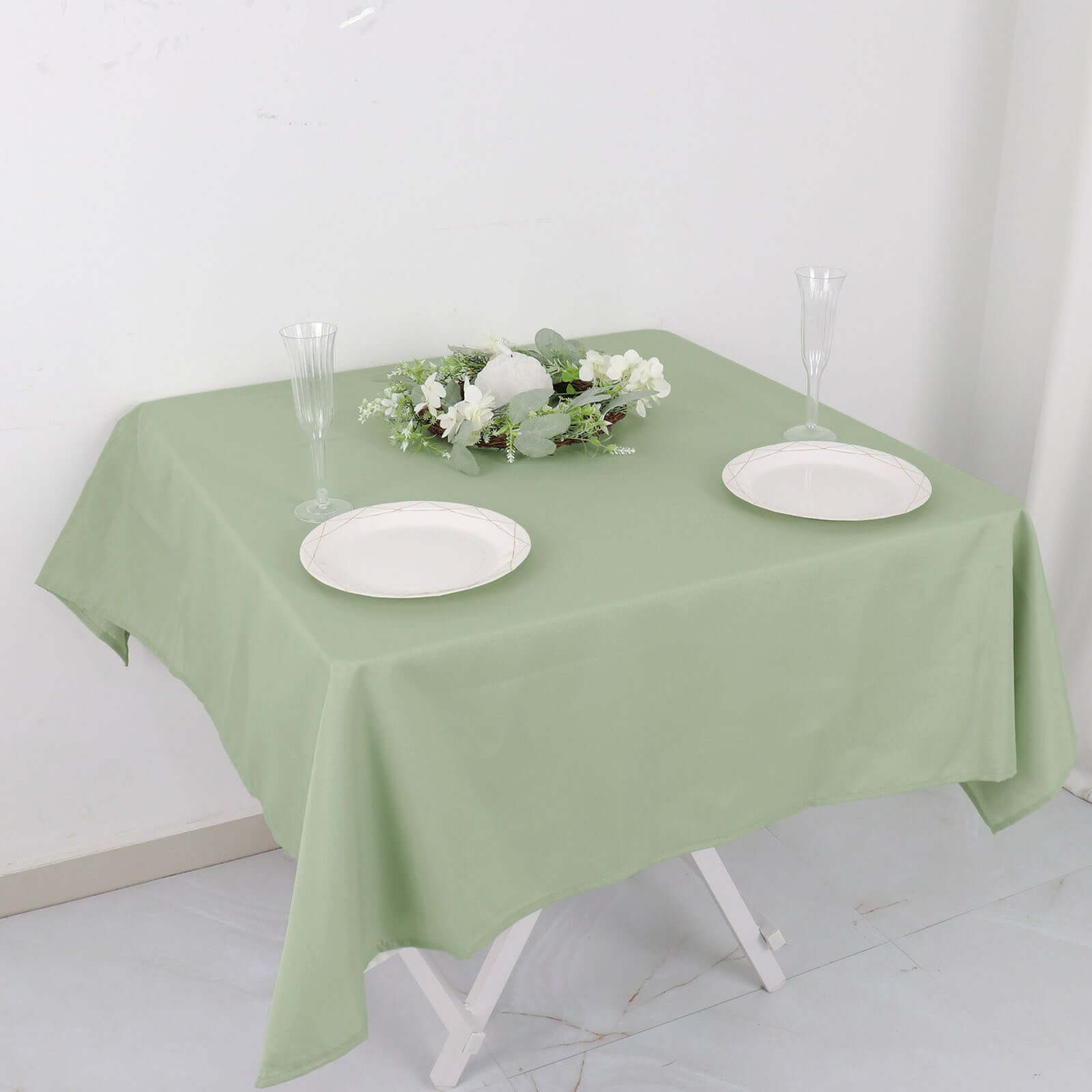 Durable & Wrinkle-Resistant 54x54 Sage Green Polyester Square Tablecloth