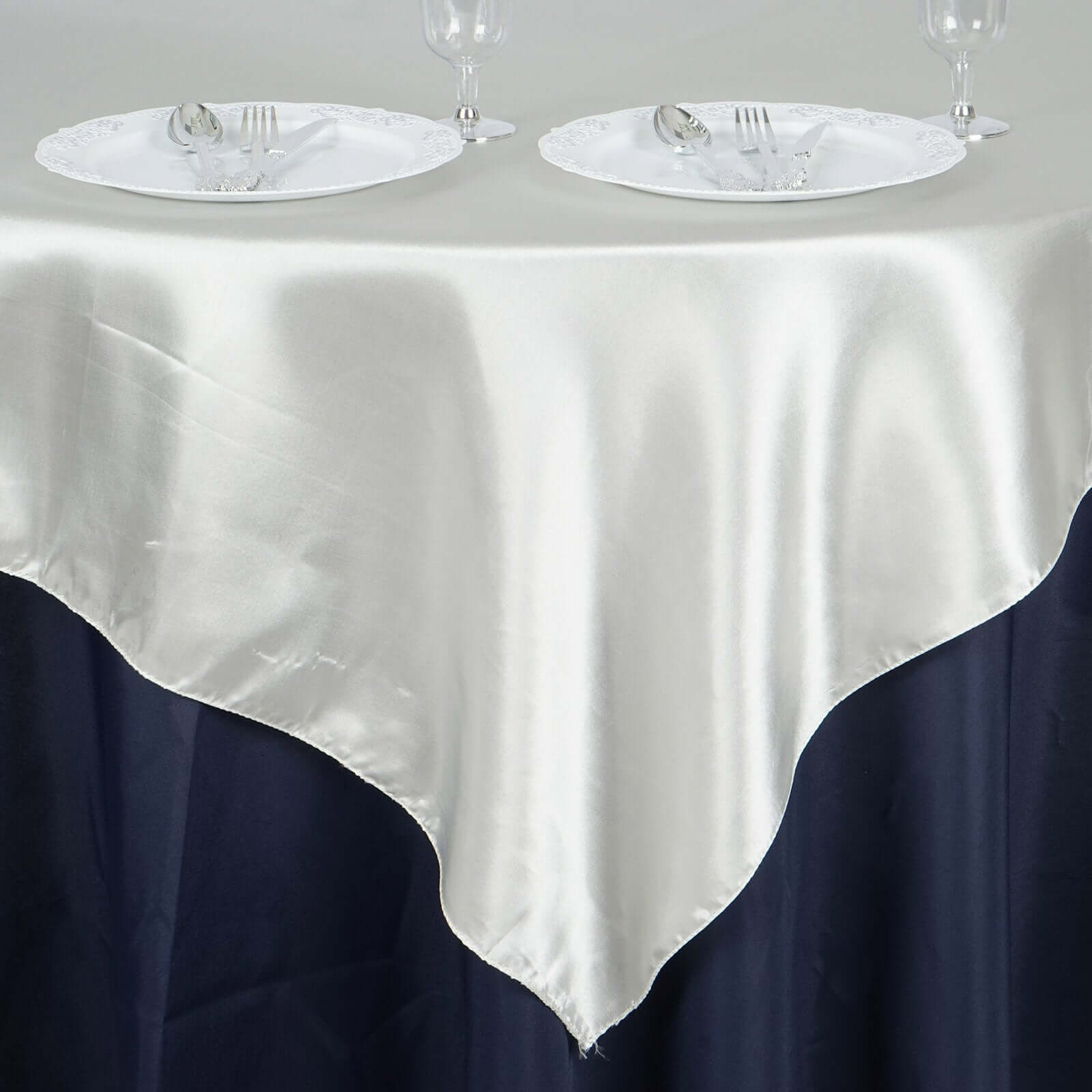 Ivory Satin 60x60 Square Table Overlay with Smooth Silky Touch