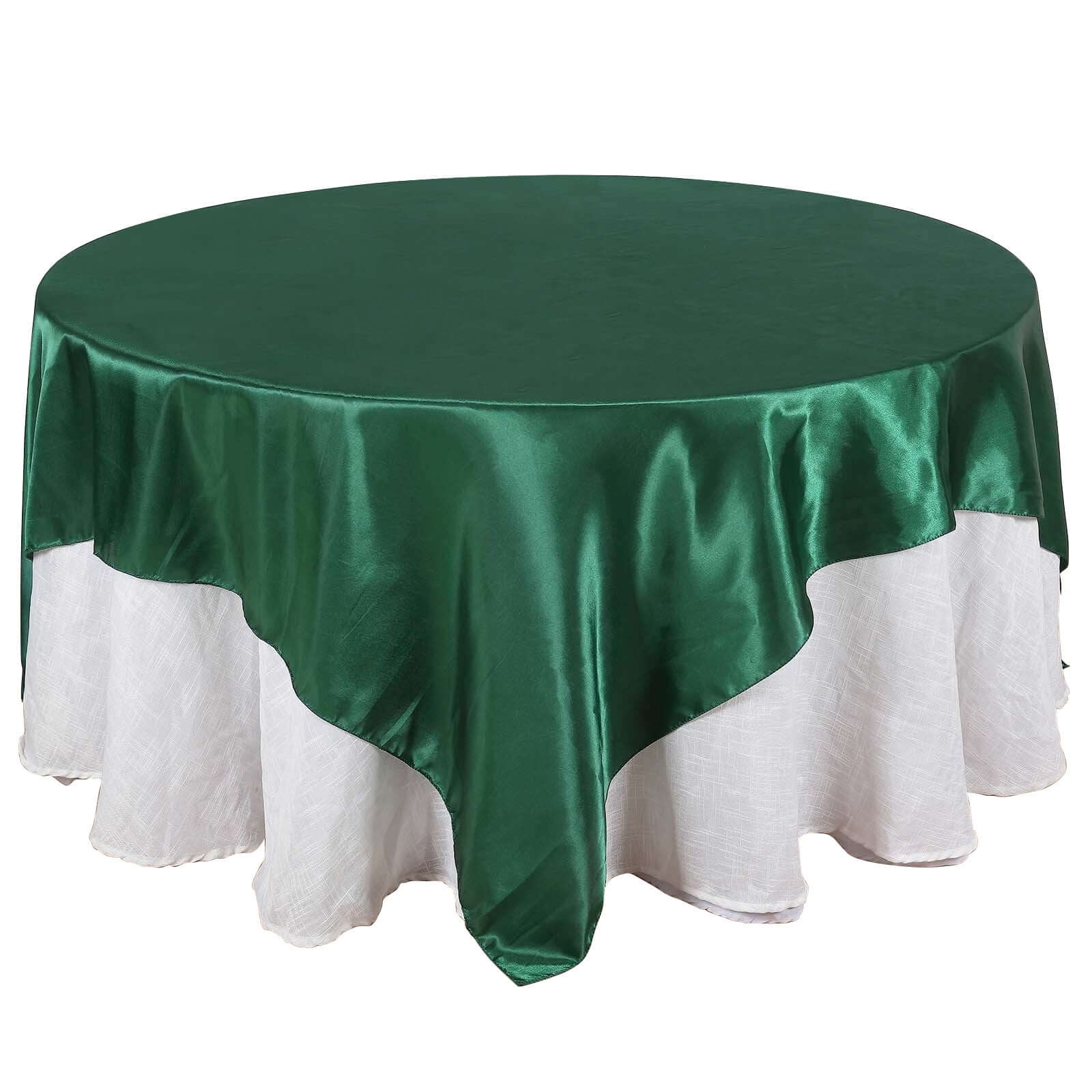 Exclusive Satin Square Table Overlay - 90x90 Hunter Emerald Green Table Topper with Smooth Finish