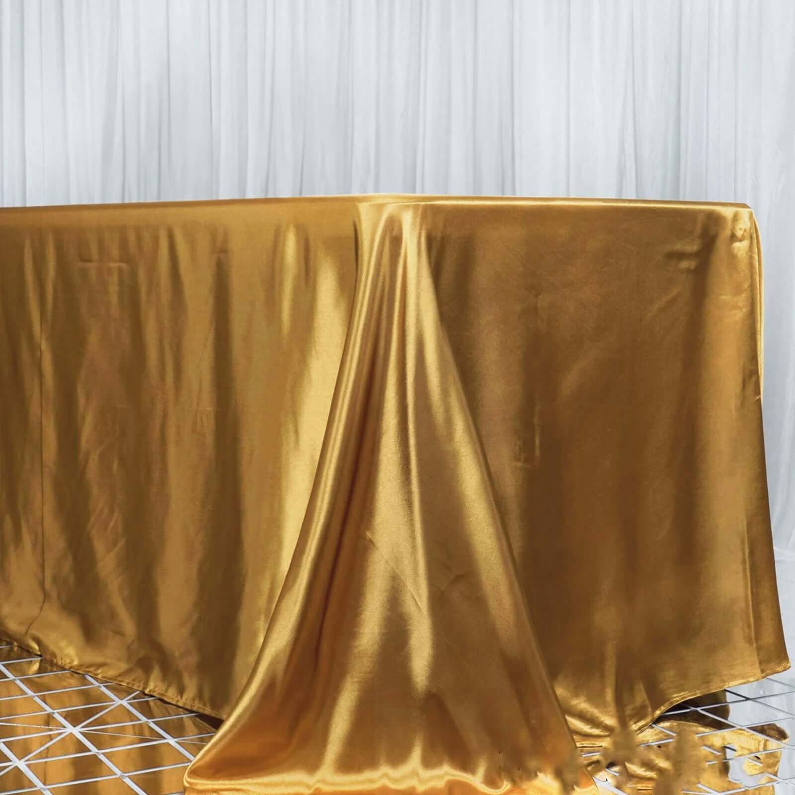 Stylish Seamless Gold Satin 90x156 Rectangular Tablecloth for Weddings & Events