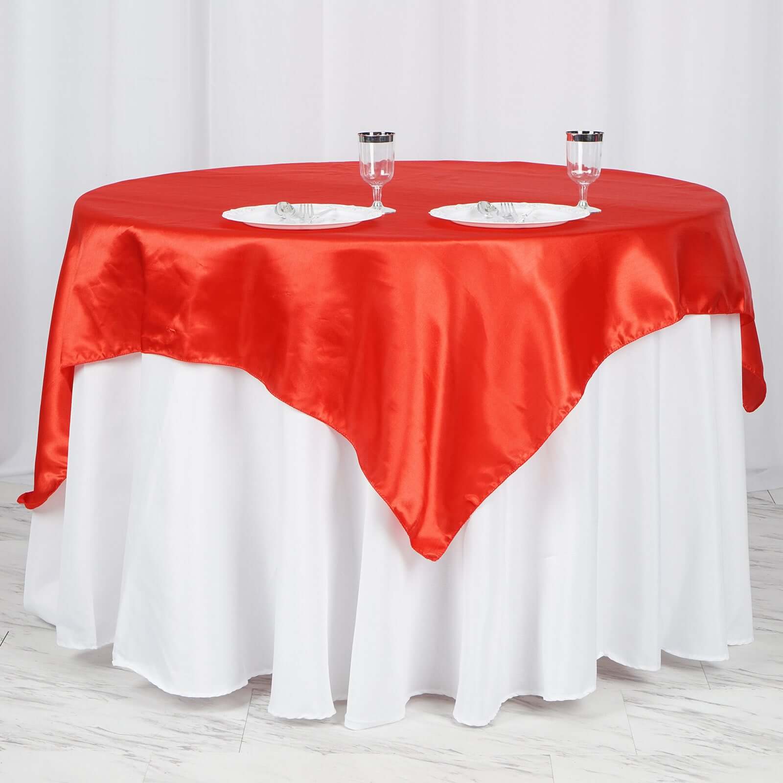 Red Satin Square Table Overlay - 60x60 Tablecloth with Smooth Silky Touch, Ideal for Events