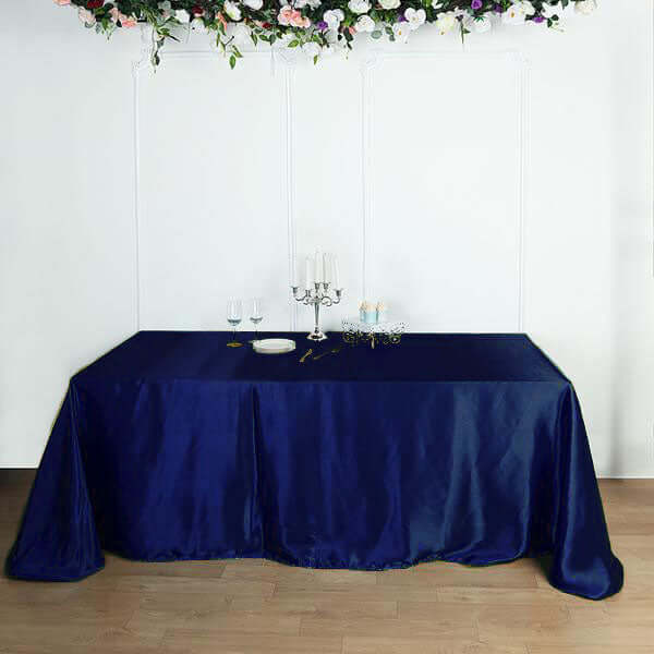 Navy Blue Seamless Satin Tablecloth 90x156 - Perfect for Events