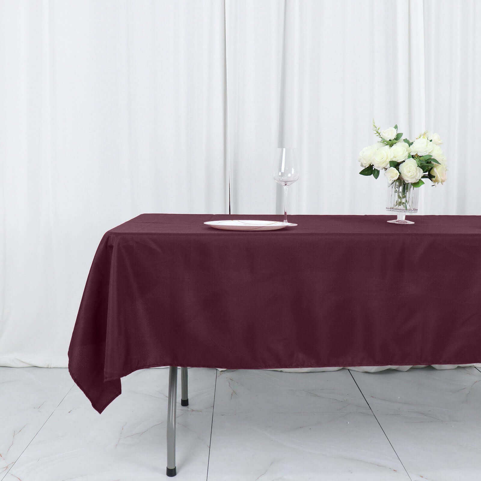 Exclusive Burgundy 54x96 Polyester Wrinkle-Resistant Tablecloth - Easy Care