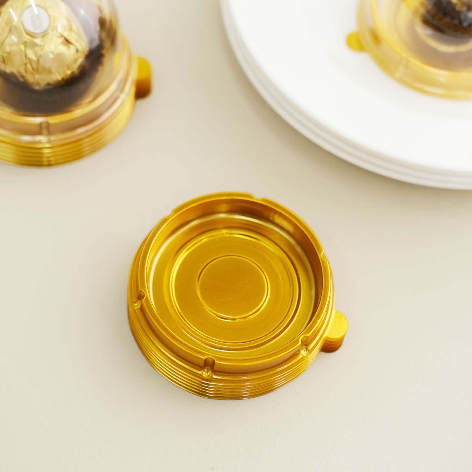 50-Piece Set of Plastic Party Favor Containers - Round Dome Design in Gold and Clear for Cupcakes and Sweets