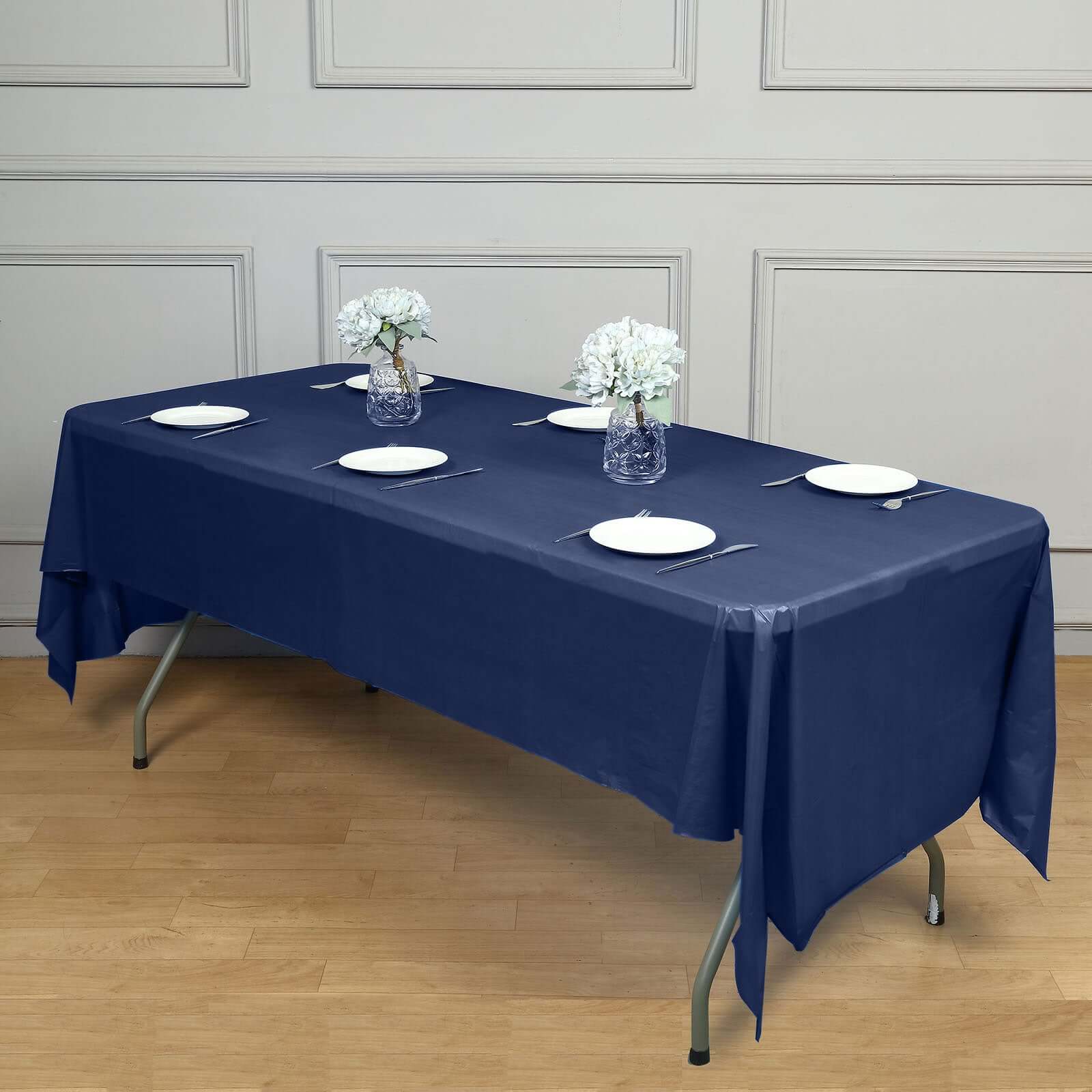Navy Blue 5-Pack Rectangle Plastic Disposable Table Covers 54x108 - Durable for Gatherings