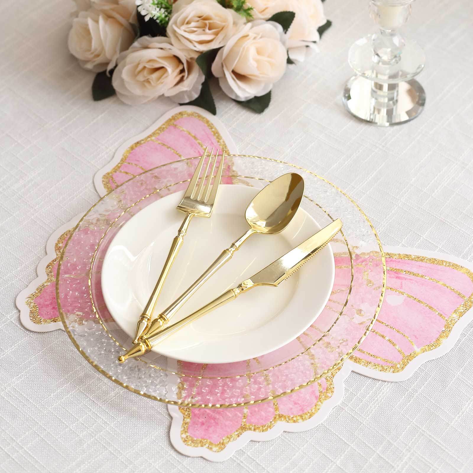 10-Pack Premium Disposable Pink Butterfly Placemats with Gold Glitters for Kids' Parties