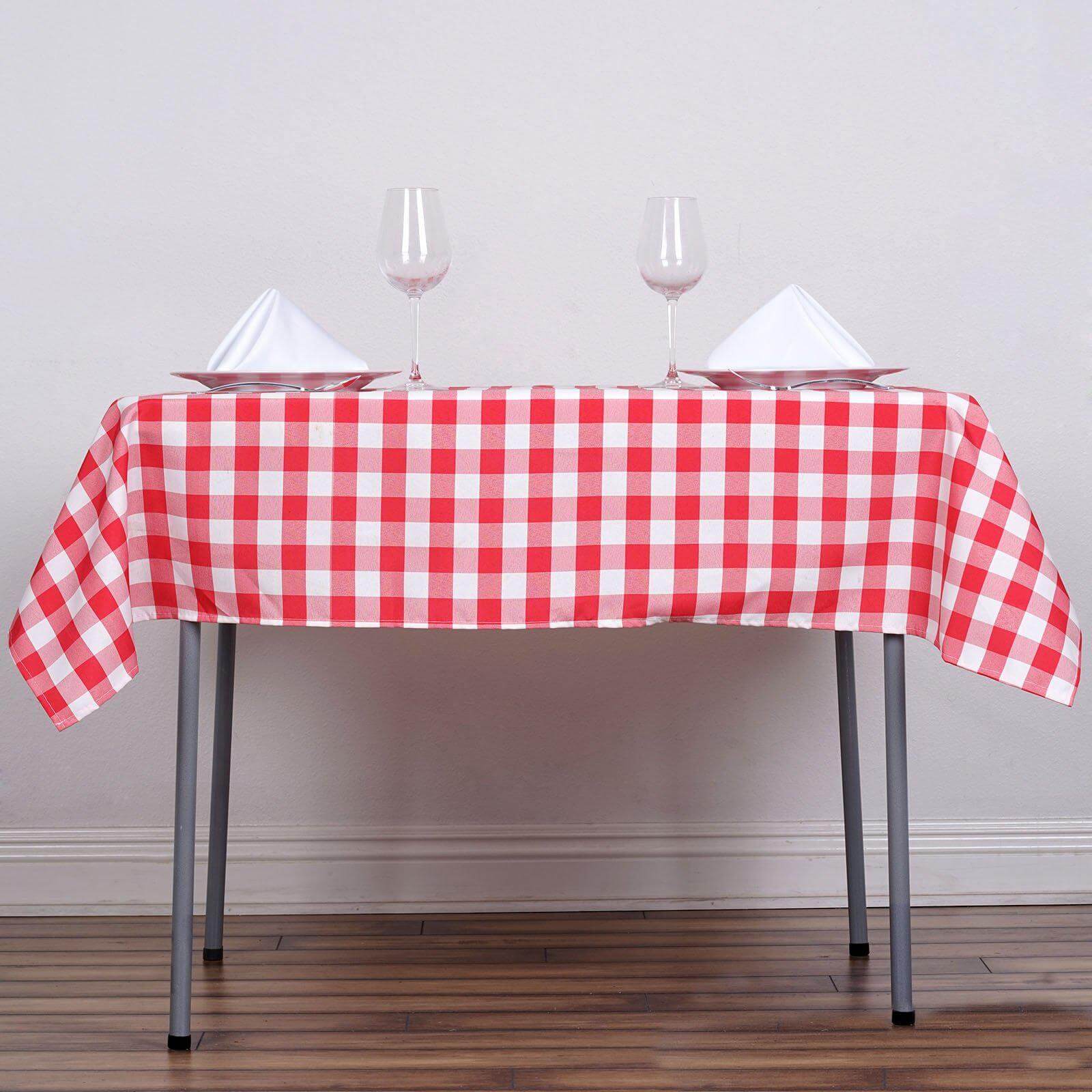 Hot! White/Red Checkered Buffalo Plaid Polyester 54x54 Square Tablecloth for Casual Tables