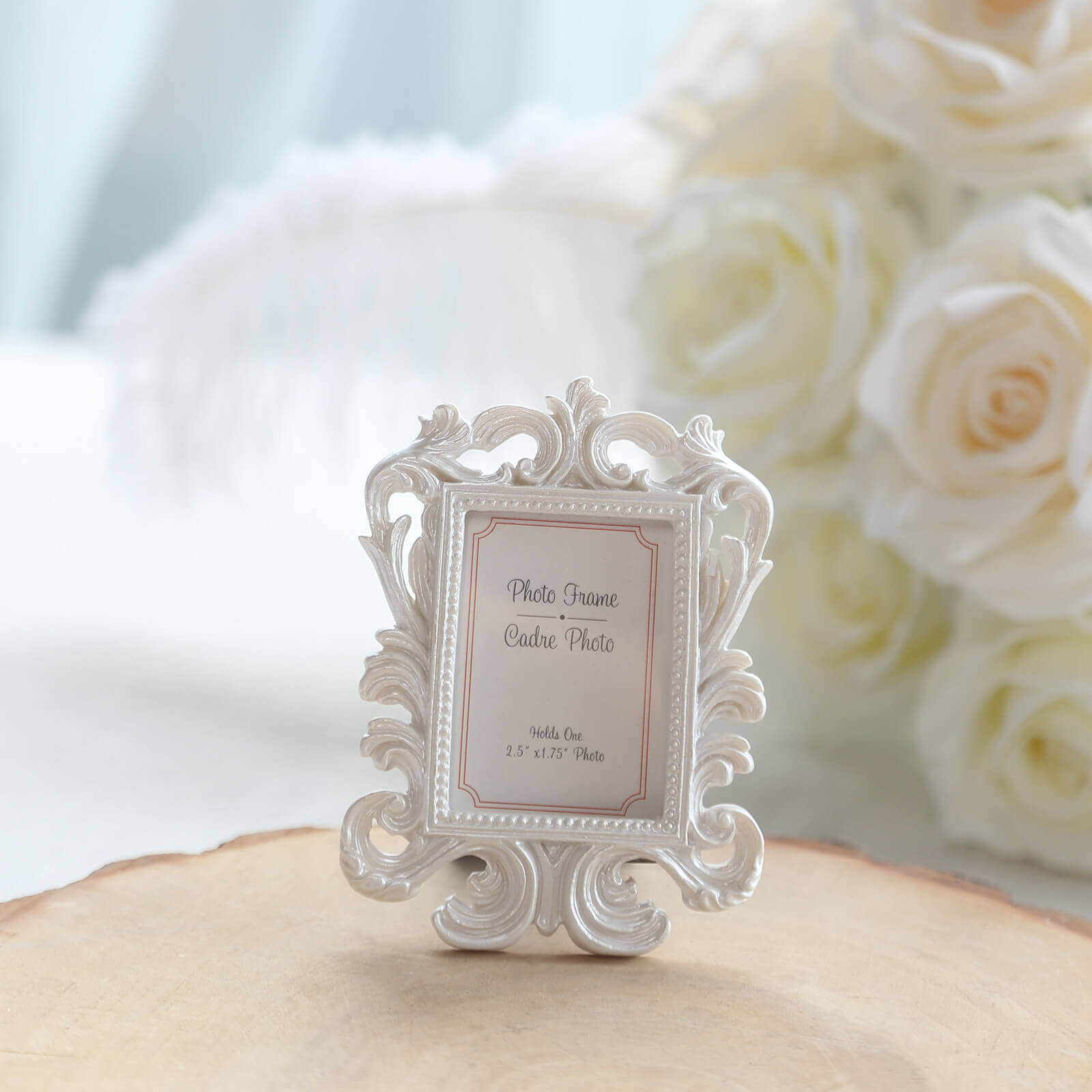 4-Piece Set of White Resin Vintage Baroque Mini Rectangle Picture Frames for Weddings and Parties