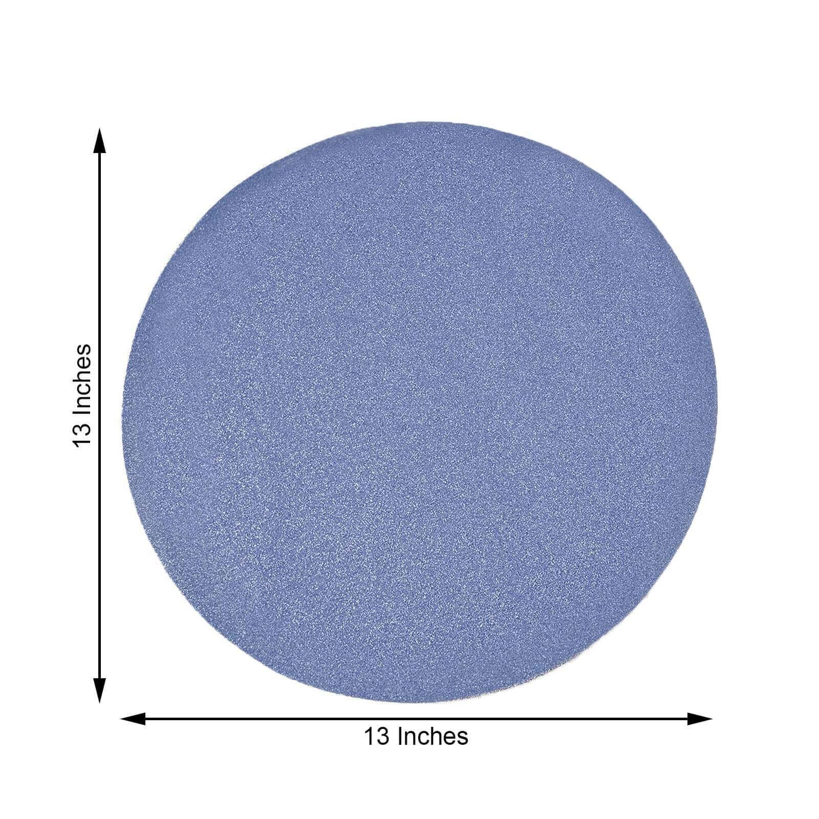 6-Piece Set of Dusty Blue Glitter Round Non-Slip Placemats for Dining Tables, 13 inches