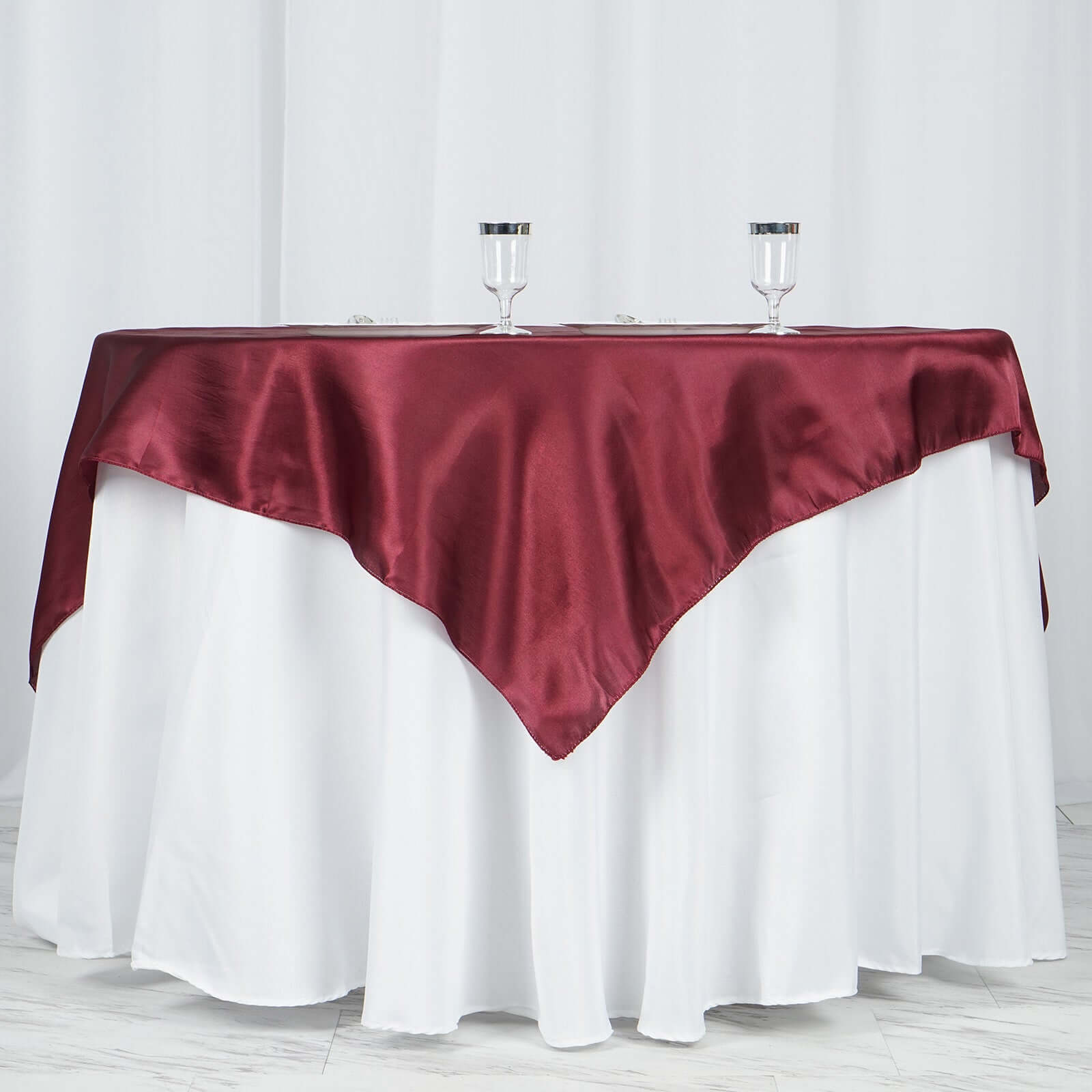 Hot! Burgundy Satin 60x60 Square Table Overlay - Smooth & Silky Table Cover