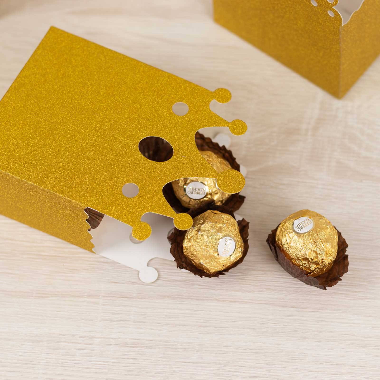 Hot Sale! 20-Pack Gold Glitter Princess Crown Cardstock Favor Boxes for Weddings, Birthdays & More