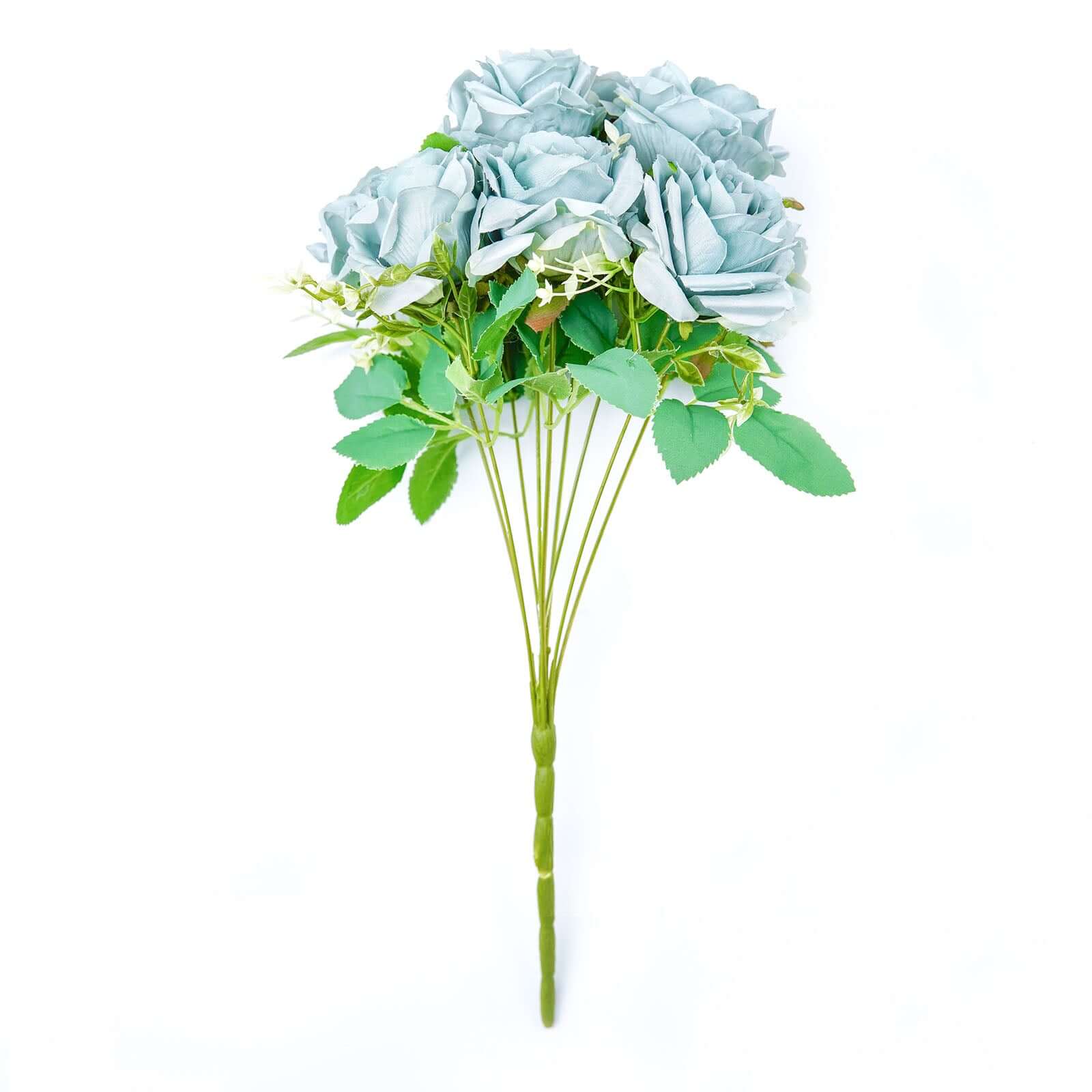 Hot Sale! 2 Bushes Silk Artificial Rose Flower Bouquet in Light Dusty Blue with 18 Real - Touch Blooms