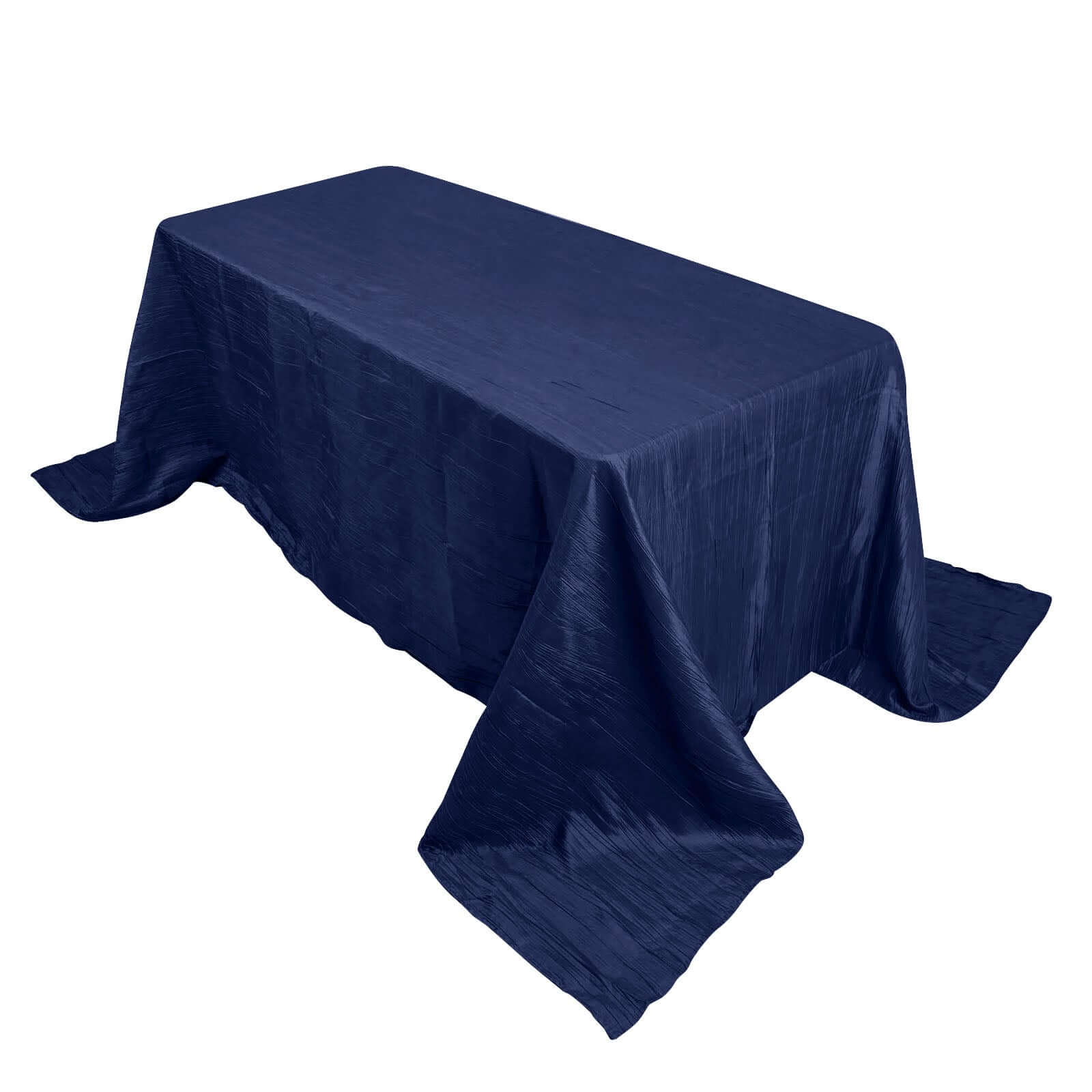 Navy Blue Crinkle Taffeta Rectangle Tablecloth (90x132) - Seamless & Stylish for Events