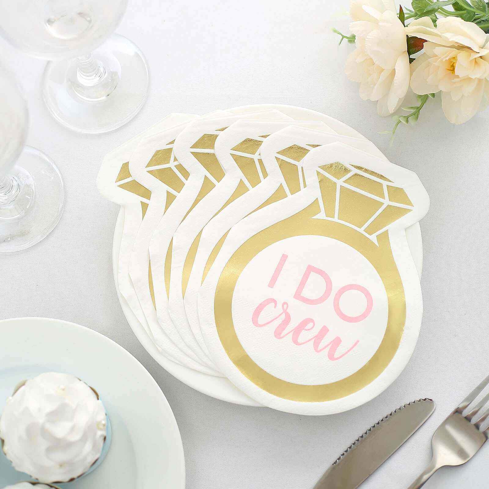 20-Pack Gold Ring Design Disposable Paper Cocktail Napkins - Ideal for Engagements & Parties