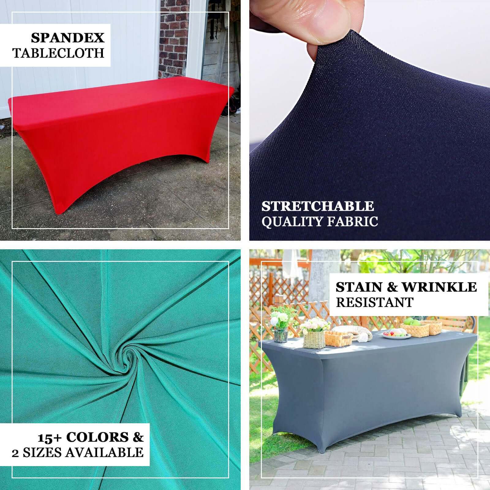 Durable 6ft Dusty Blue Stretch Spandex Rectangle Tablecloth for Events
