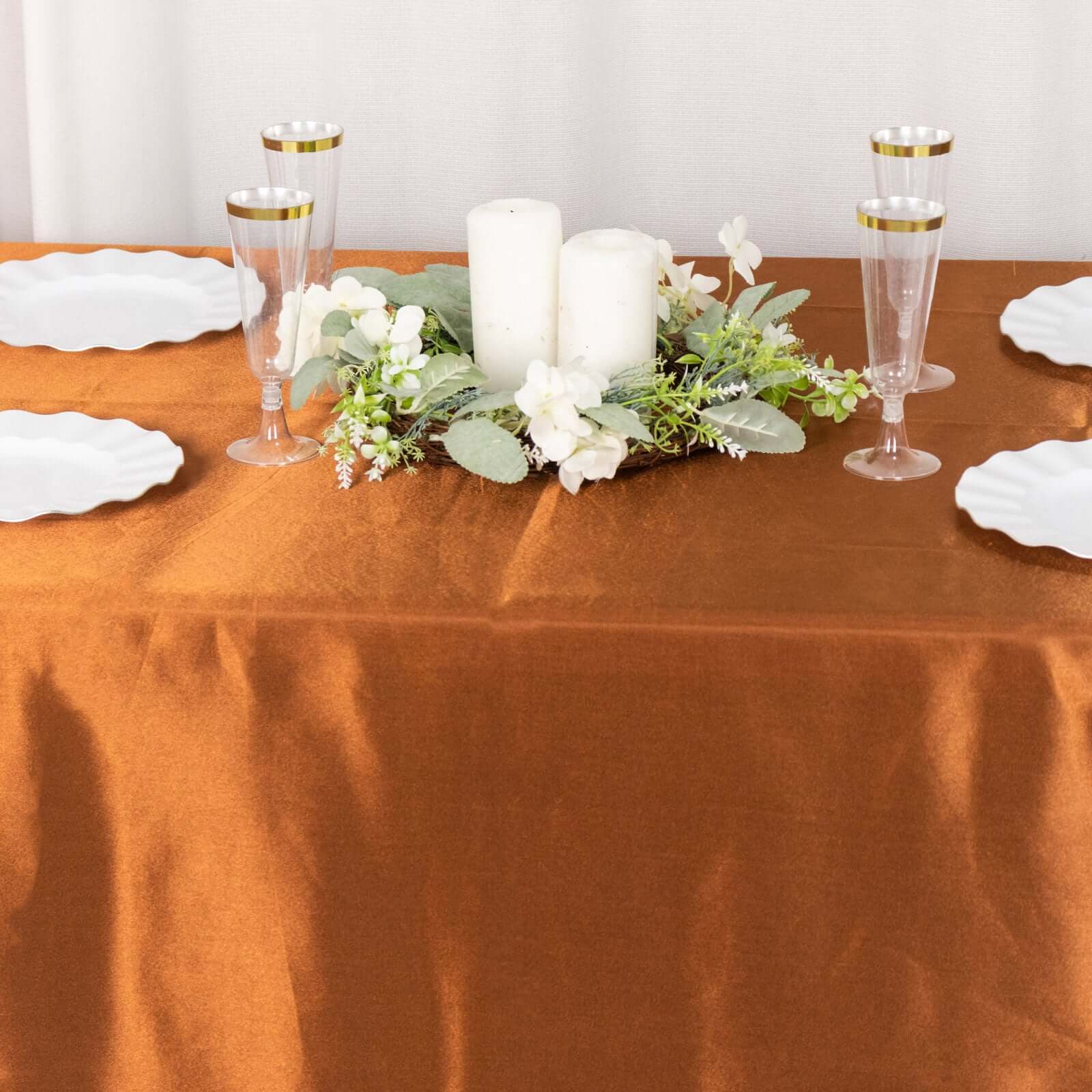 Hot Deal! Seamless Satin Rectangular Tablecloth in Cinnamon Brown, 90x132 Size