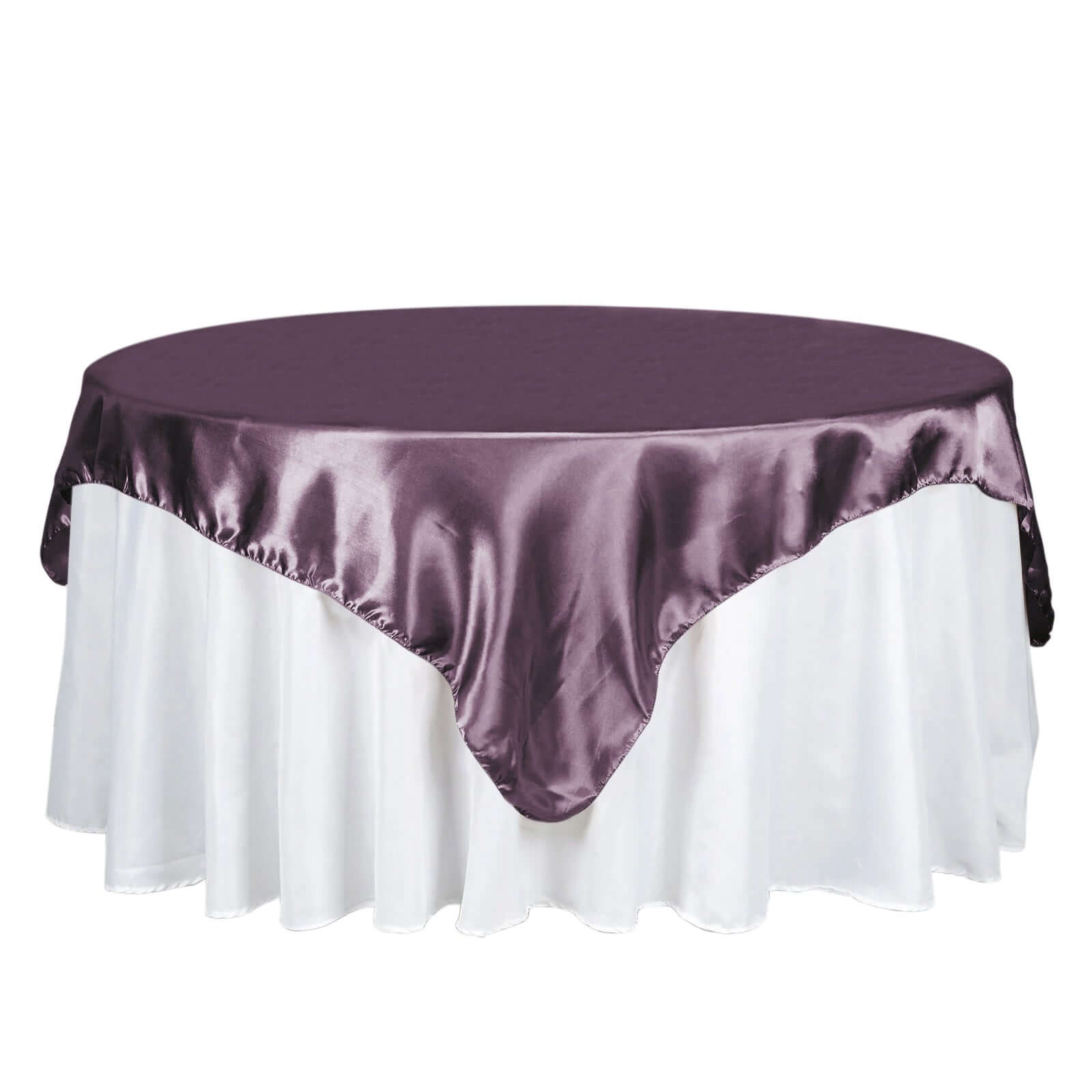 Exclusive 72x72 Violet Amethyst Satin Square Table Overlay with Smooth Finish