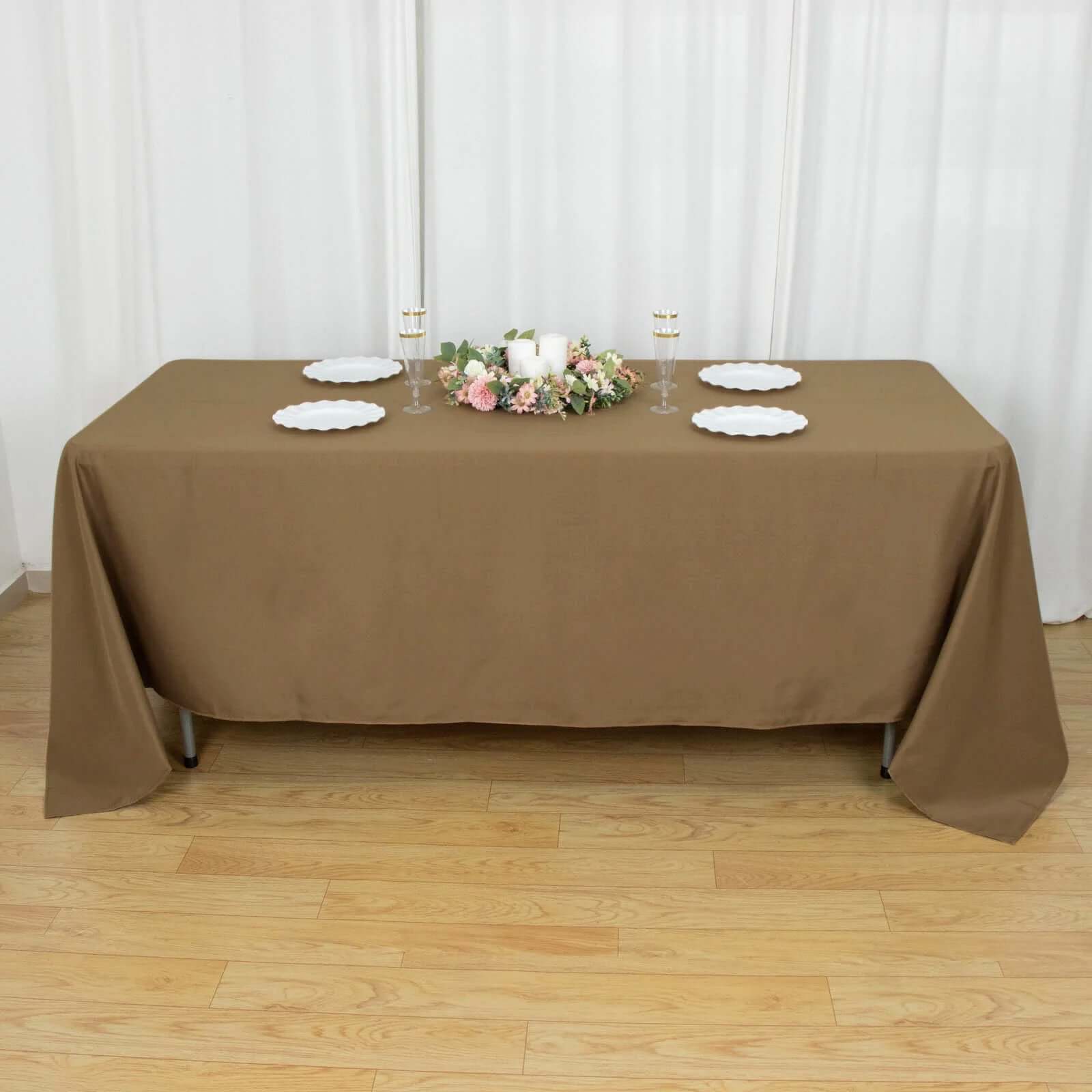 Durable and Stylish 72x120 Taupe Polyester Rectangle Tablecloth