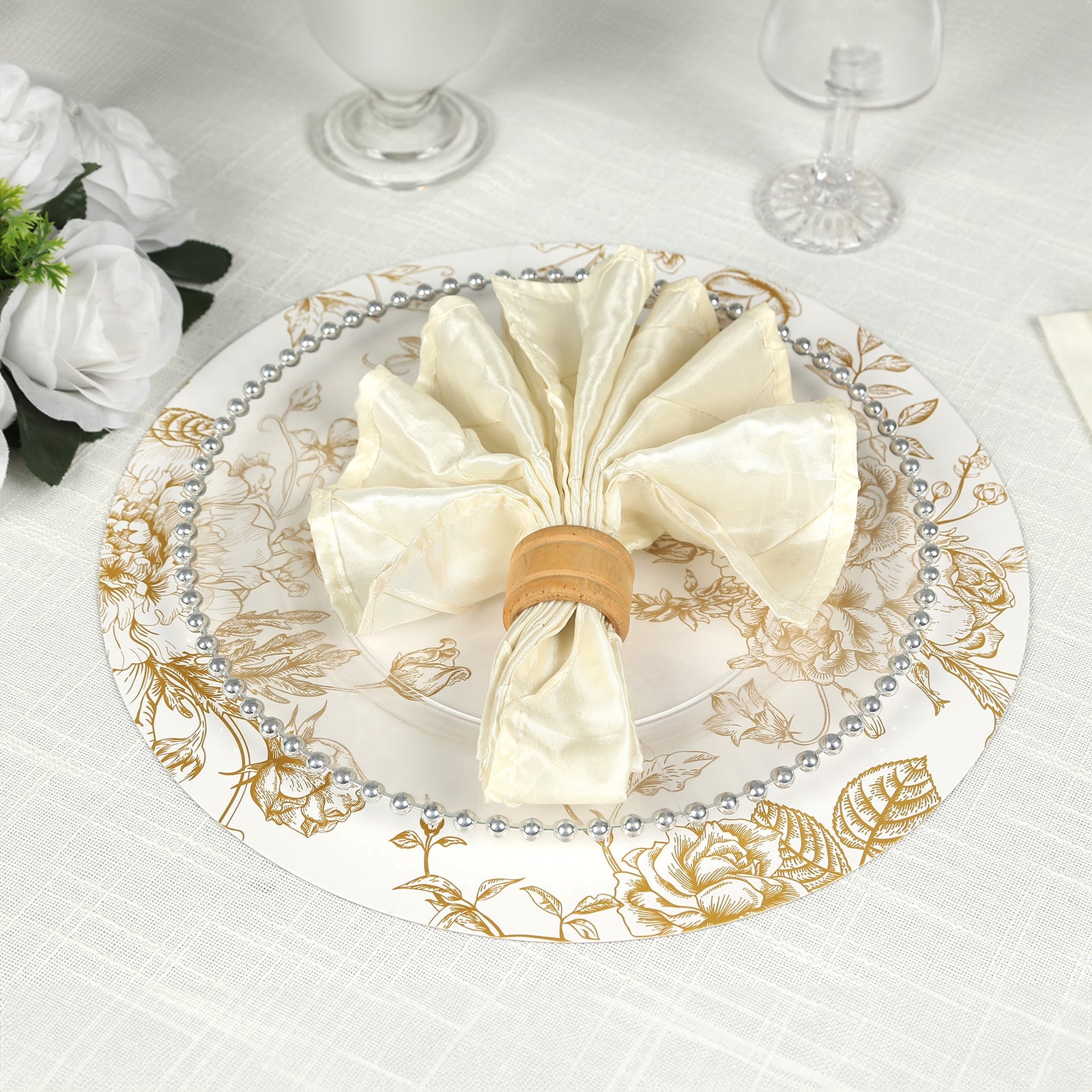6-Piece Disposable White/Gold French Toile Print Cardboard Placemats, 13-Inch