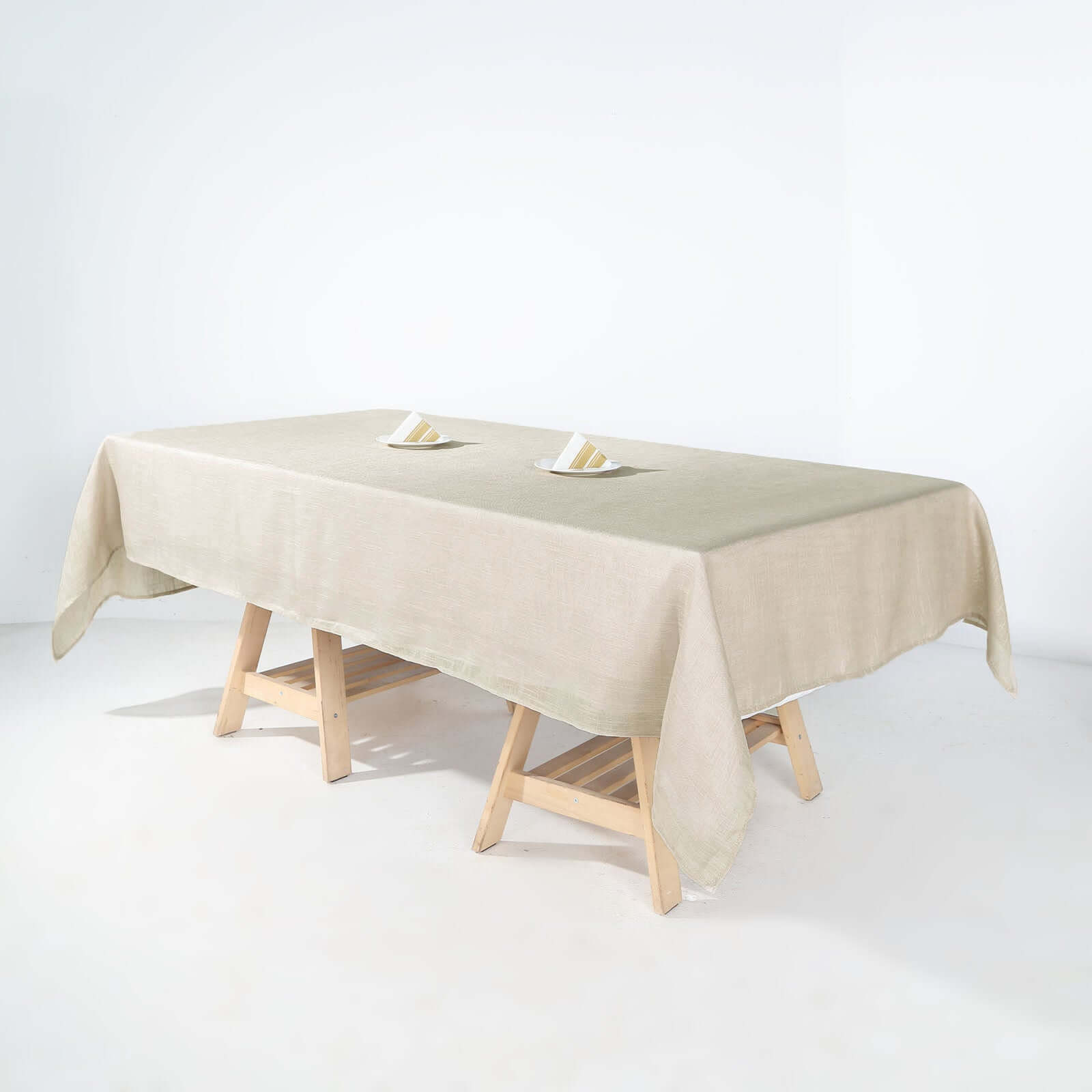 Beige Faux Linen Rectangular Tablecloth - Wrinkle Resistant & Slubby Texture