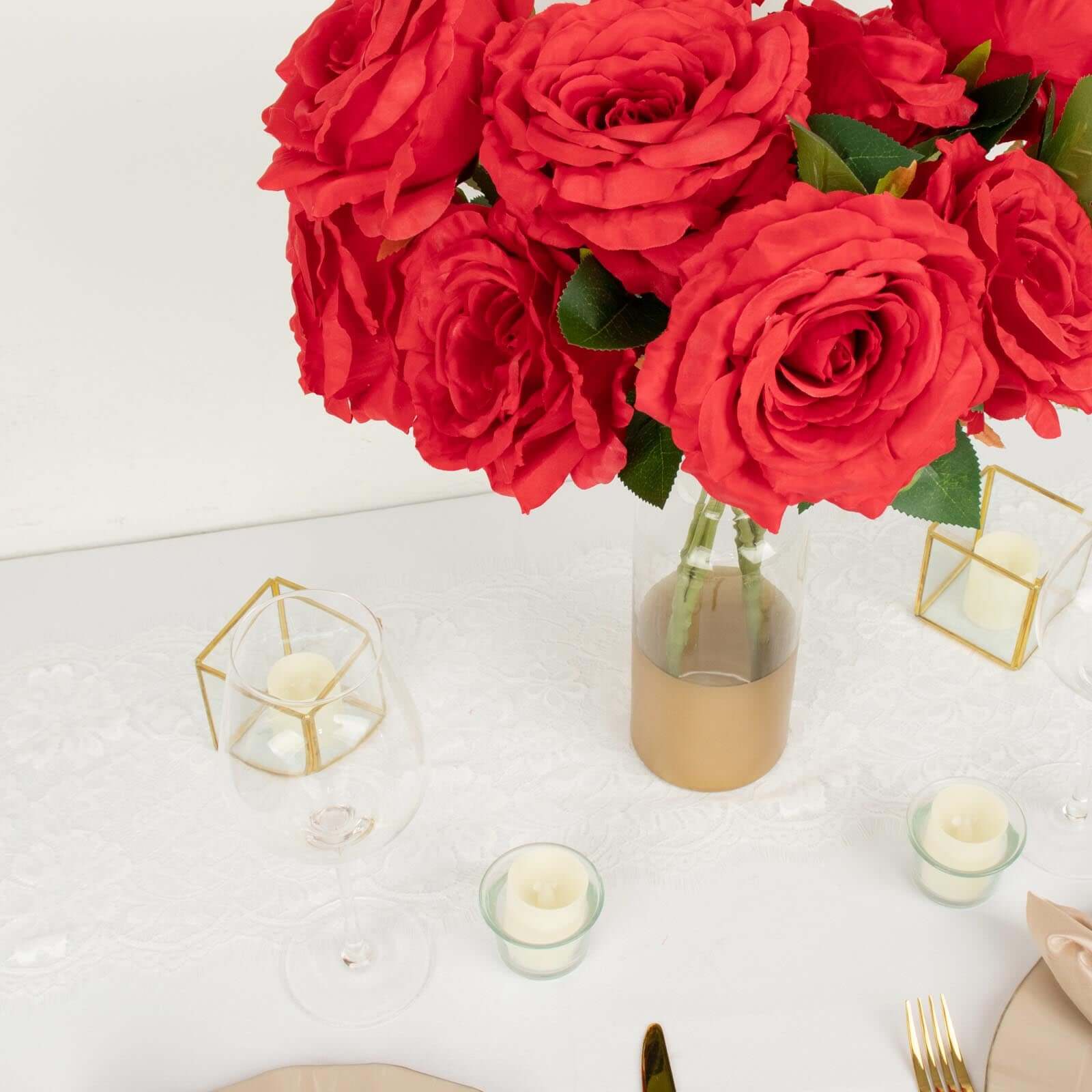 17-inch Red Premium Silk Jumbo Rose Flower Bouquet: 2 Bushes for Stunning Decor