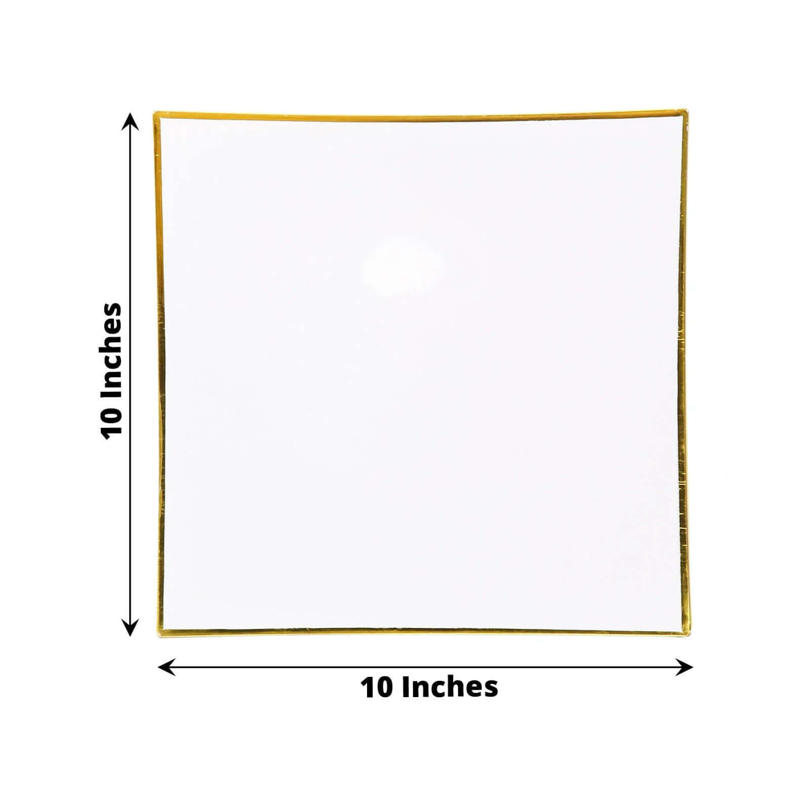 10-Piece White Concave Square Plastic Dinner Plates with Gold Rim - Disposable for Weddings & Special Events