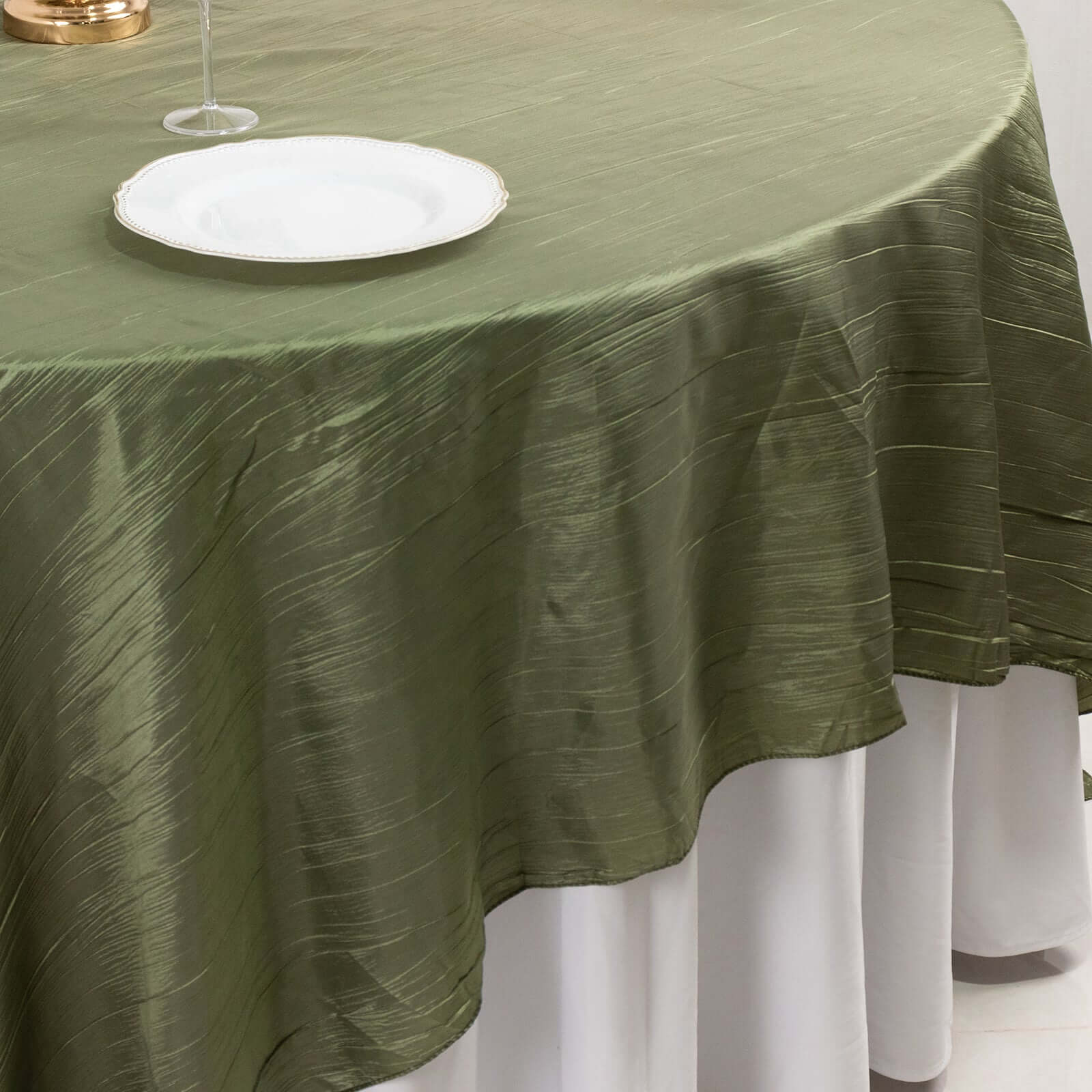Hot! Dusty Sage Green 90x90 Square Accordion Crinkle Taffeta Table Overlay