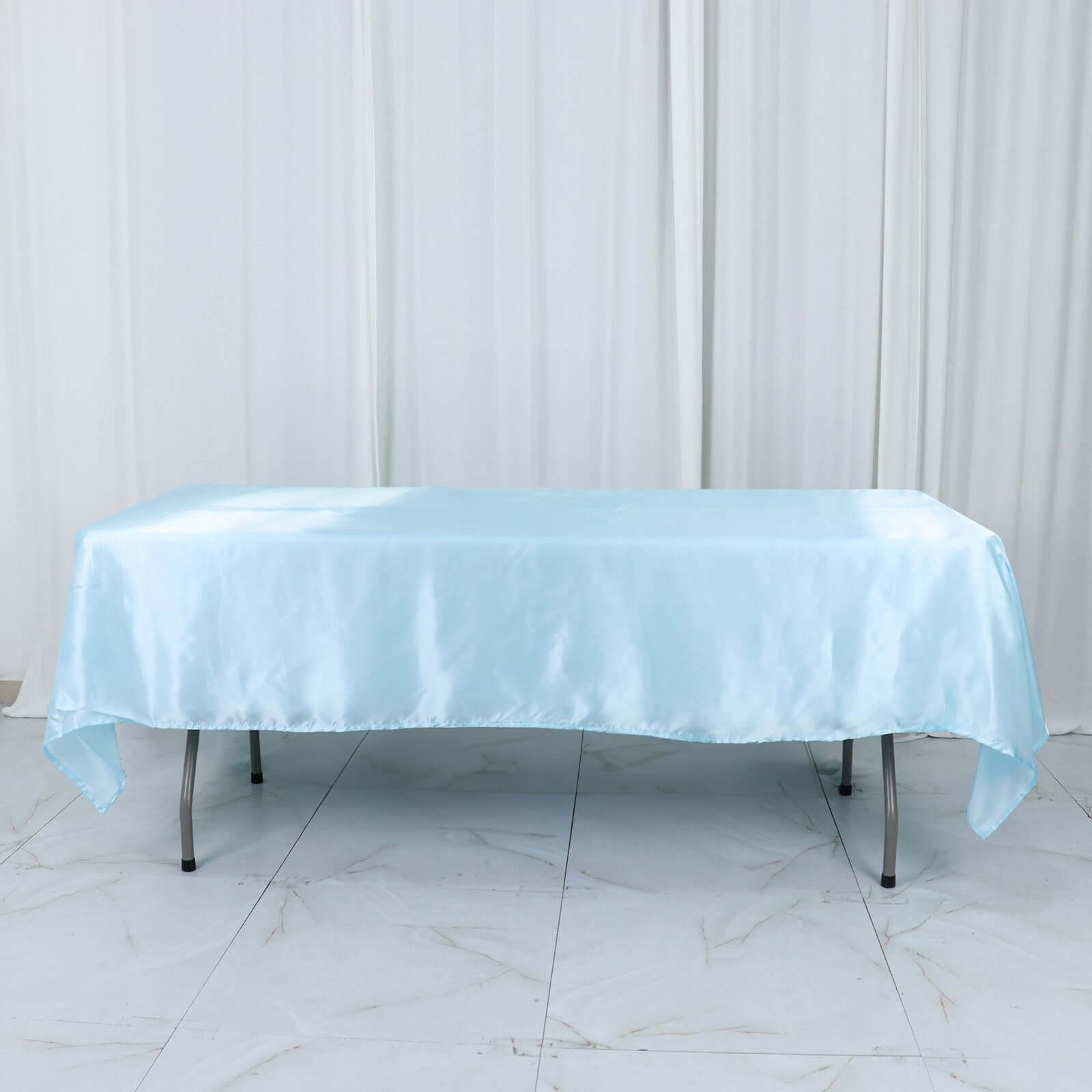 Light Blue Satin Rectangular 60x102 Tablecloth - Smooth & Shiny Table Cover