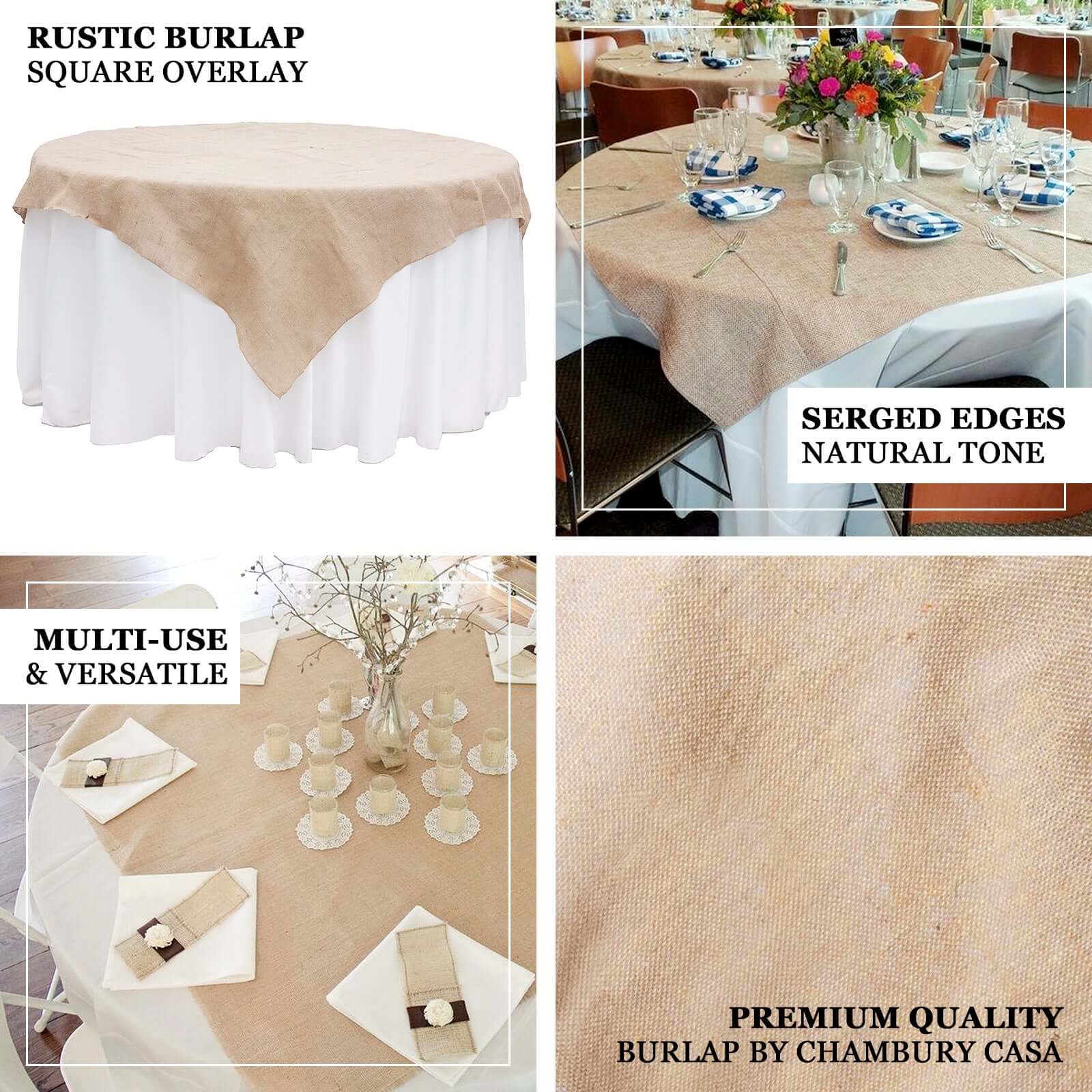 Exclusive Natural Jute 72x72 Square Table Overlay - Ideal for Rustic Vintage Decor