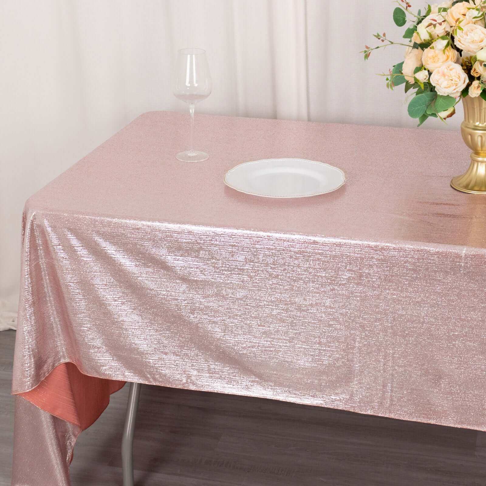 Sparkling Rose Gold Sequin Dots Polyester Rectangle Tablecloth - Wrinkle-Free & Reusable