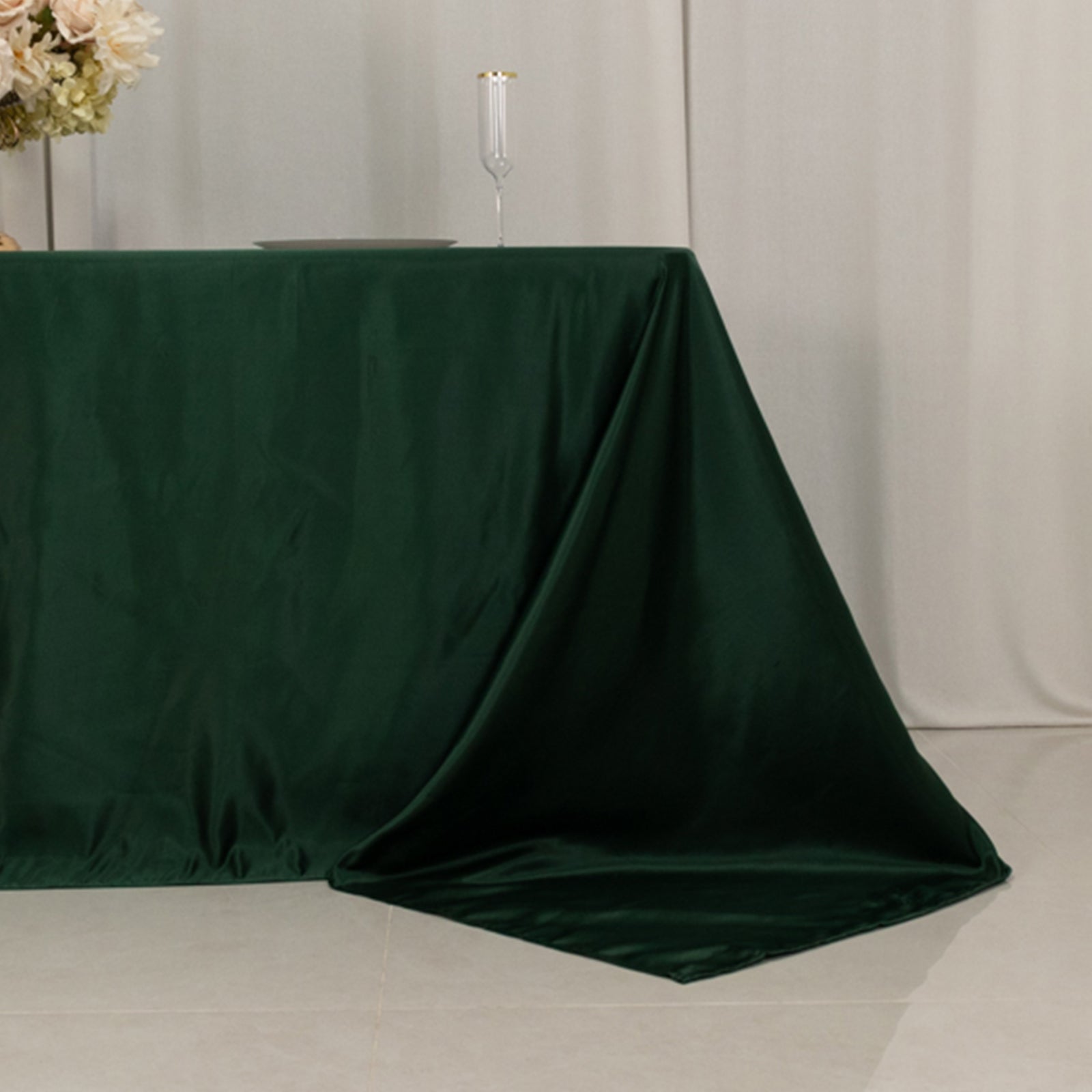 Exclusive Lamour Satin Rectangle Tablecloth in Hunter Emerald Green - Soft, Silk - like & Seamless
