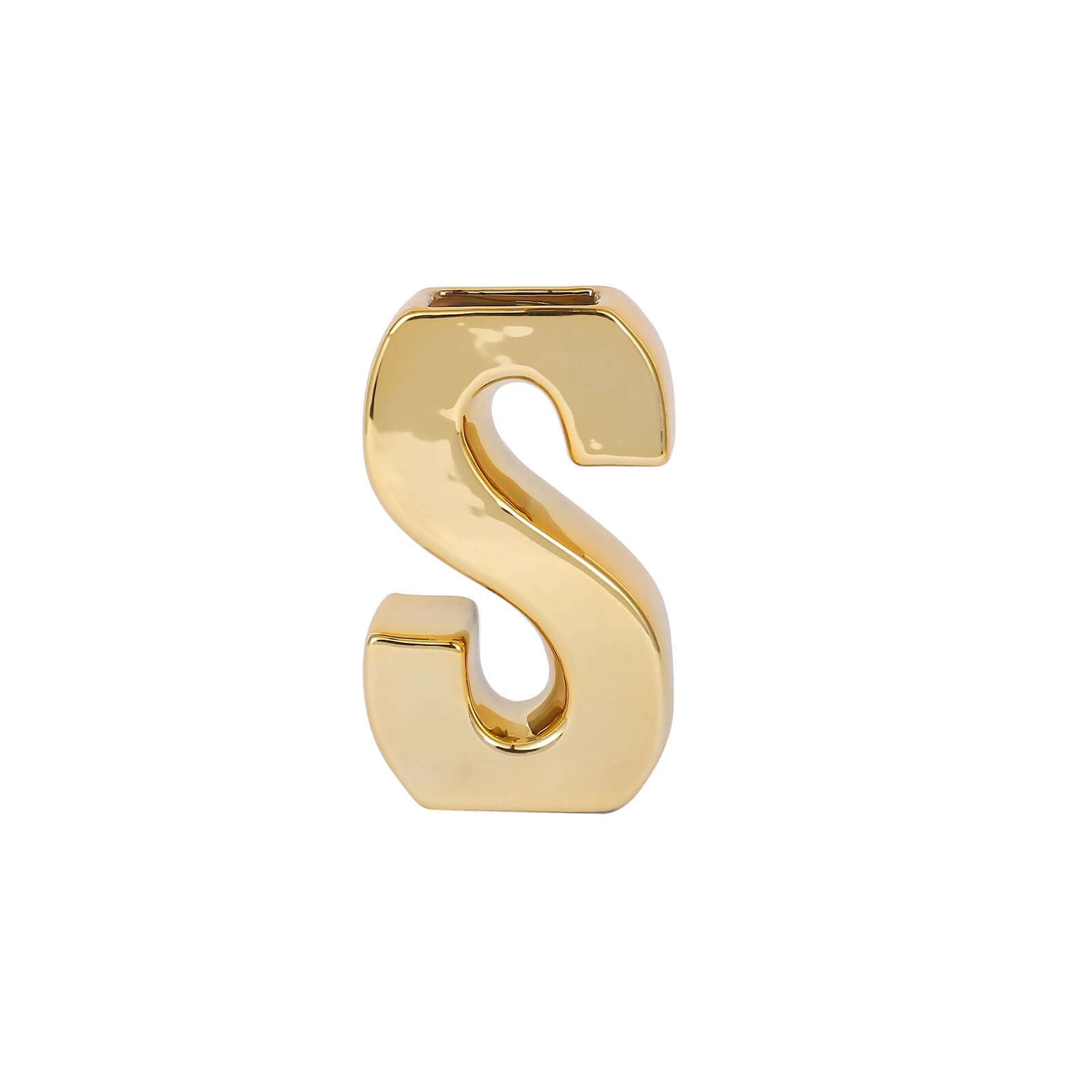 Gold-Plated Shiny Ceramic Letter S Vase - Stylish Bud Planter for Events and Decor