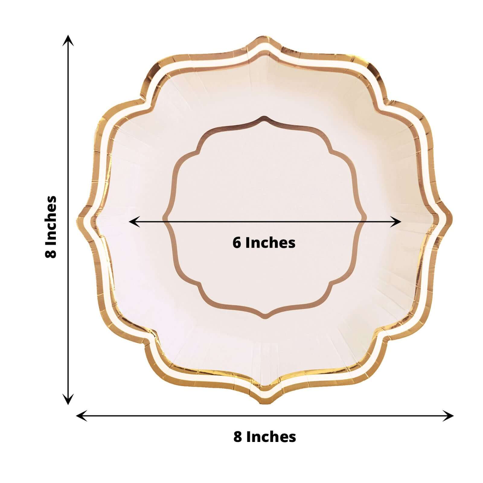 25-Pack Disposable White Paper Dessert Plates with Gold Scallop Rim - Ideal for Classy Events